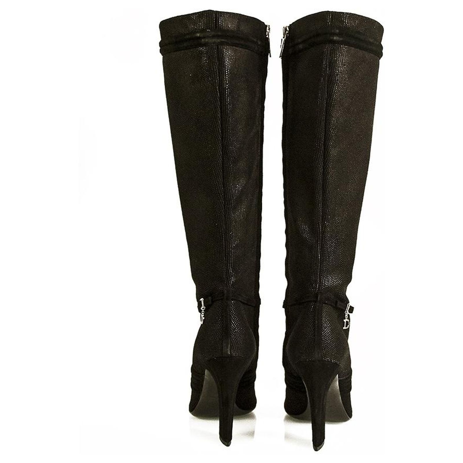 Bottes Genoux Heyraud En Cuir Et Daim Noir - Taille 41 - Occasion En Très Très Bon état - Fabriqué En Italie