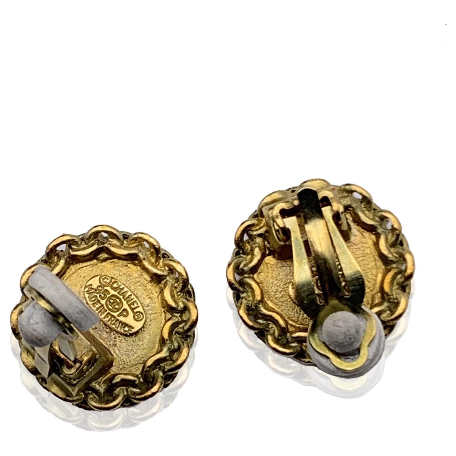 Chanel Vintage Aged Gold Metal Round CC Logo Clip On Earrings