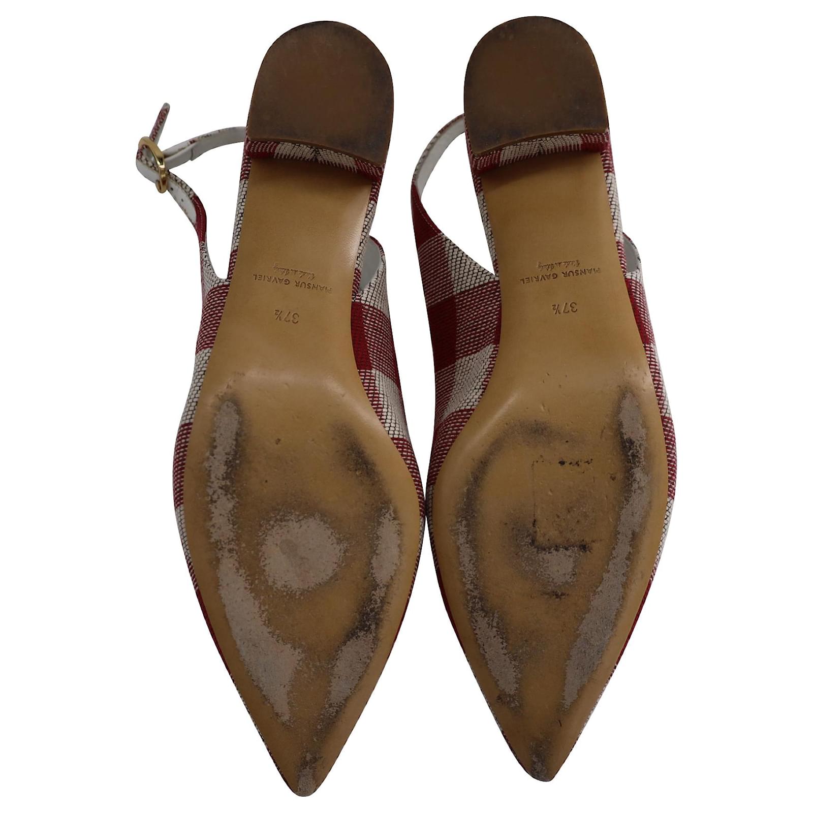 【MANSUR GAVRIEL】RED×IVORY チェックSlingback Mansur Gavriel Check Slingback Pointed Pumps in Red Canvas
