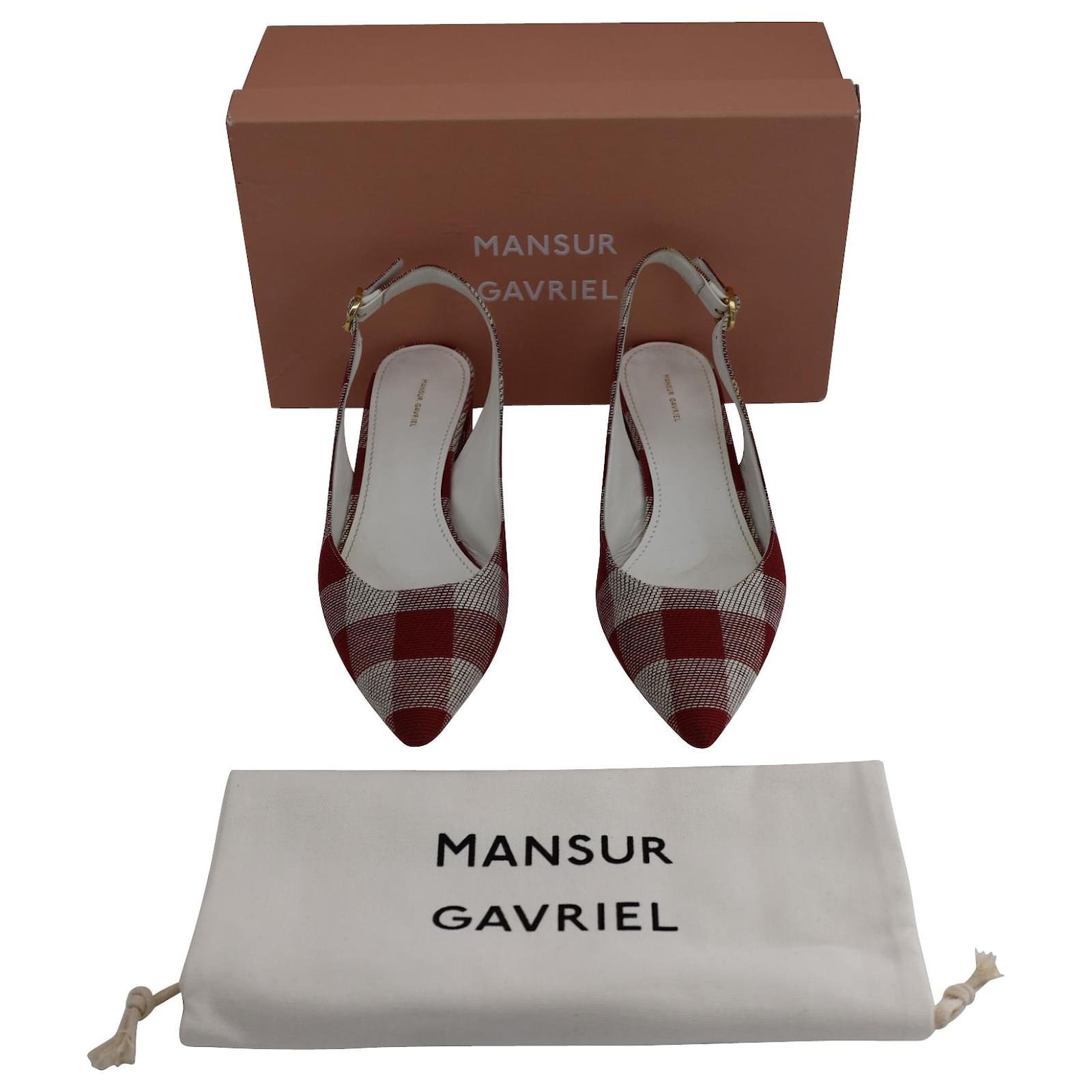 【MANSUR GAVRIEL】RED×IVORY チェックSlingback Mansur Gavriel Check Slingback Pointed Pumps in Red Canvas