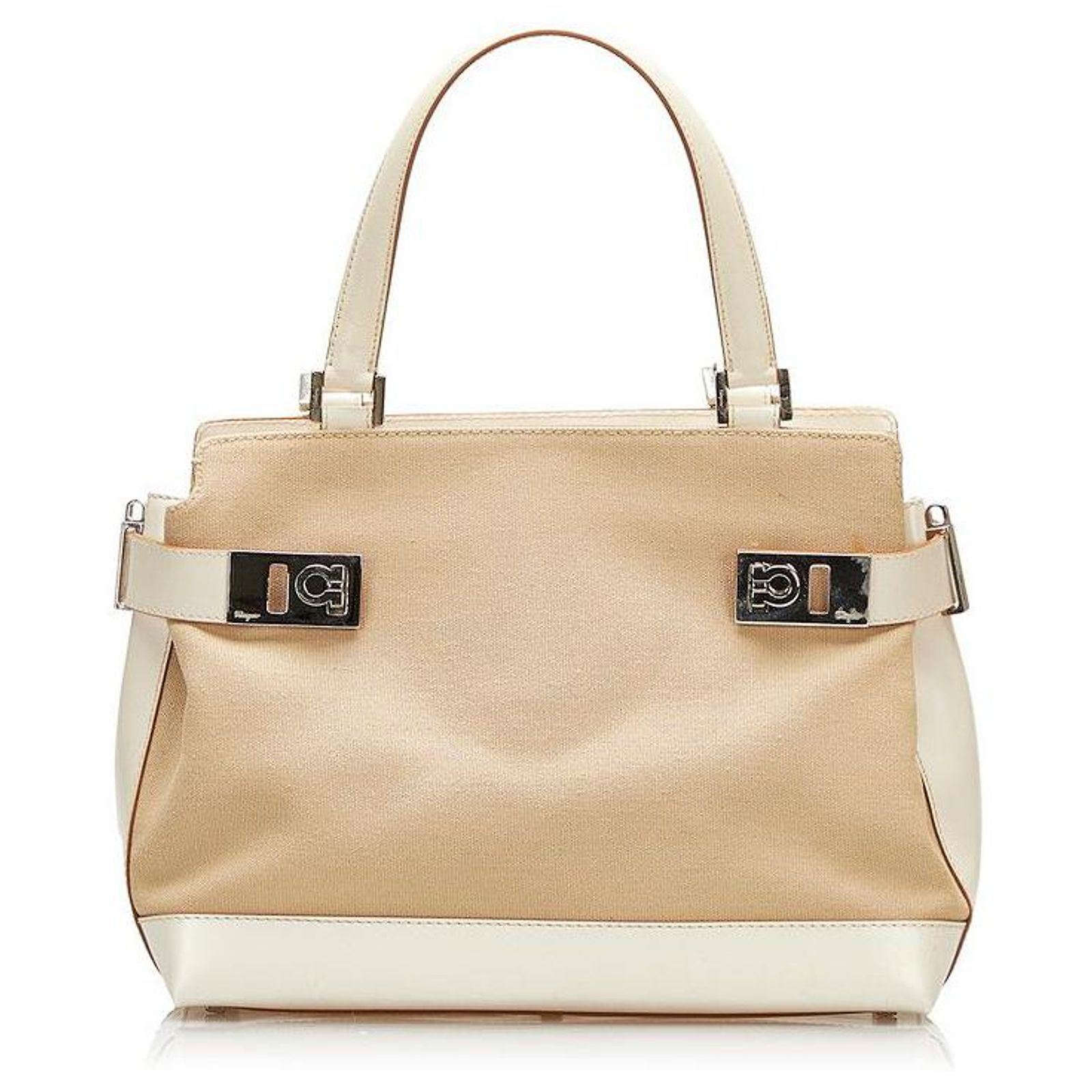 中古】 AQ-21 0198 Salvatore Ferragamo ハンドバッグ ベージュ 