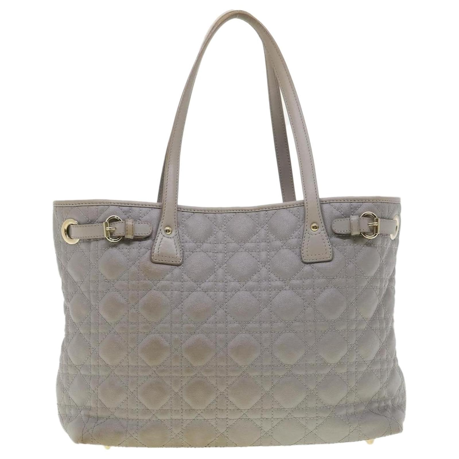 Christian Dior Lady Dior Canage Tote Bag Coated Canvas Gray Auth yk5466