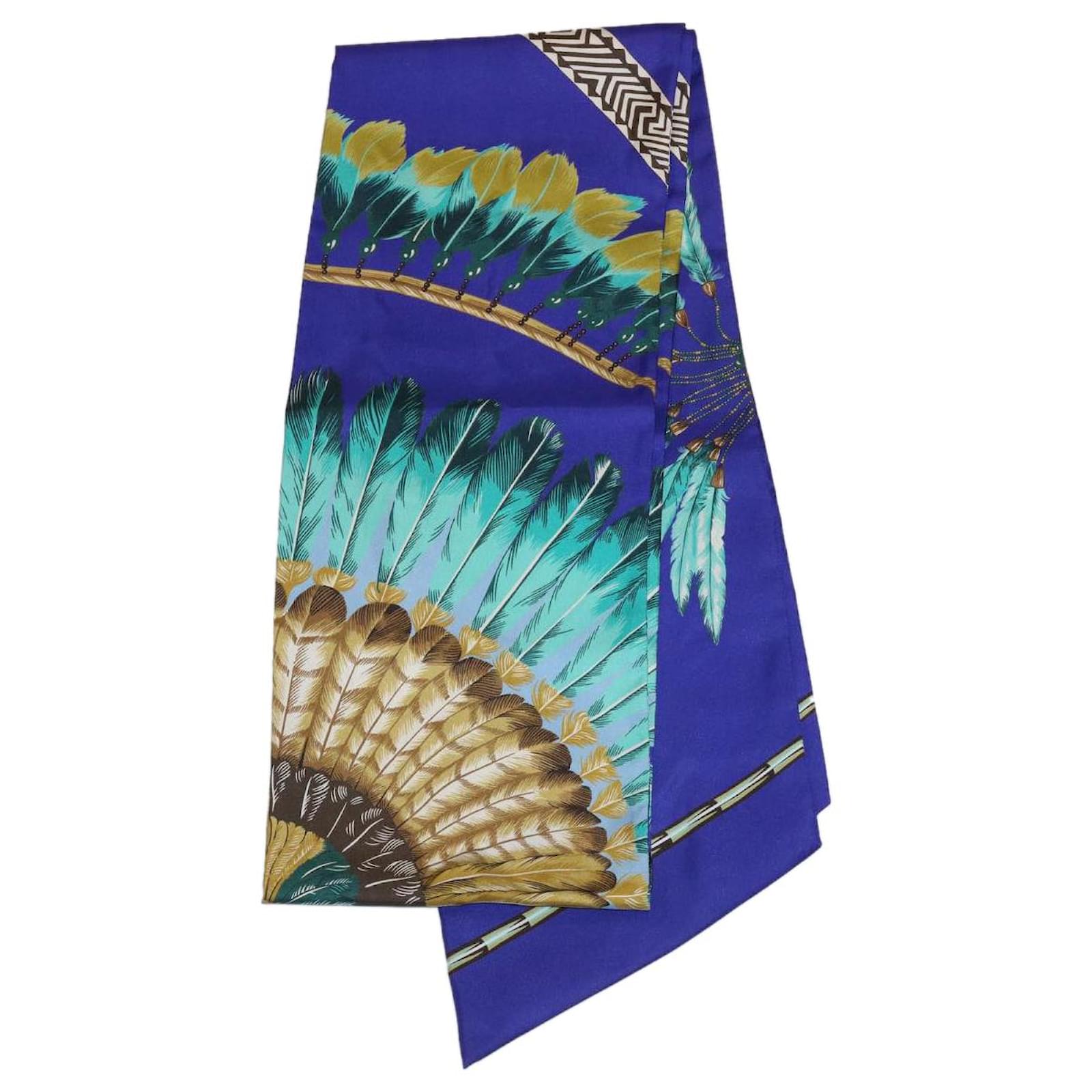 Hermès HERMES Twilly Peacock feather pattern Scarf Silk Purple