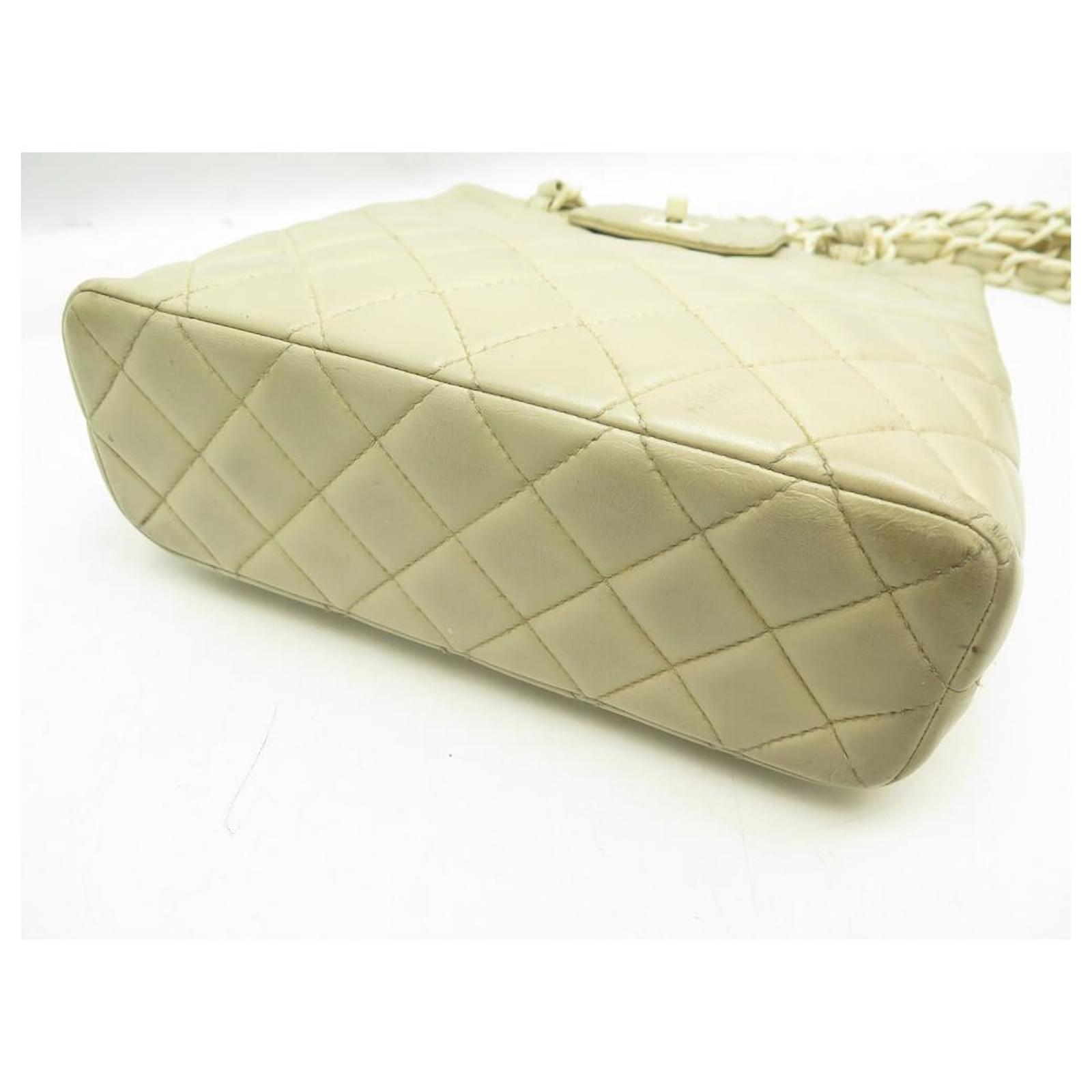 CHANEL Ivory Cream Lambskin Leather Gold Evening Small Shoulder