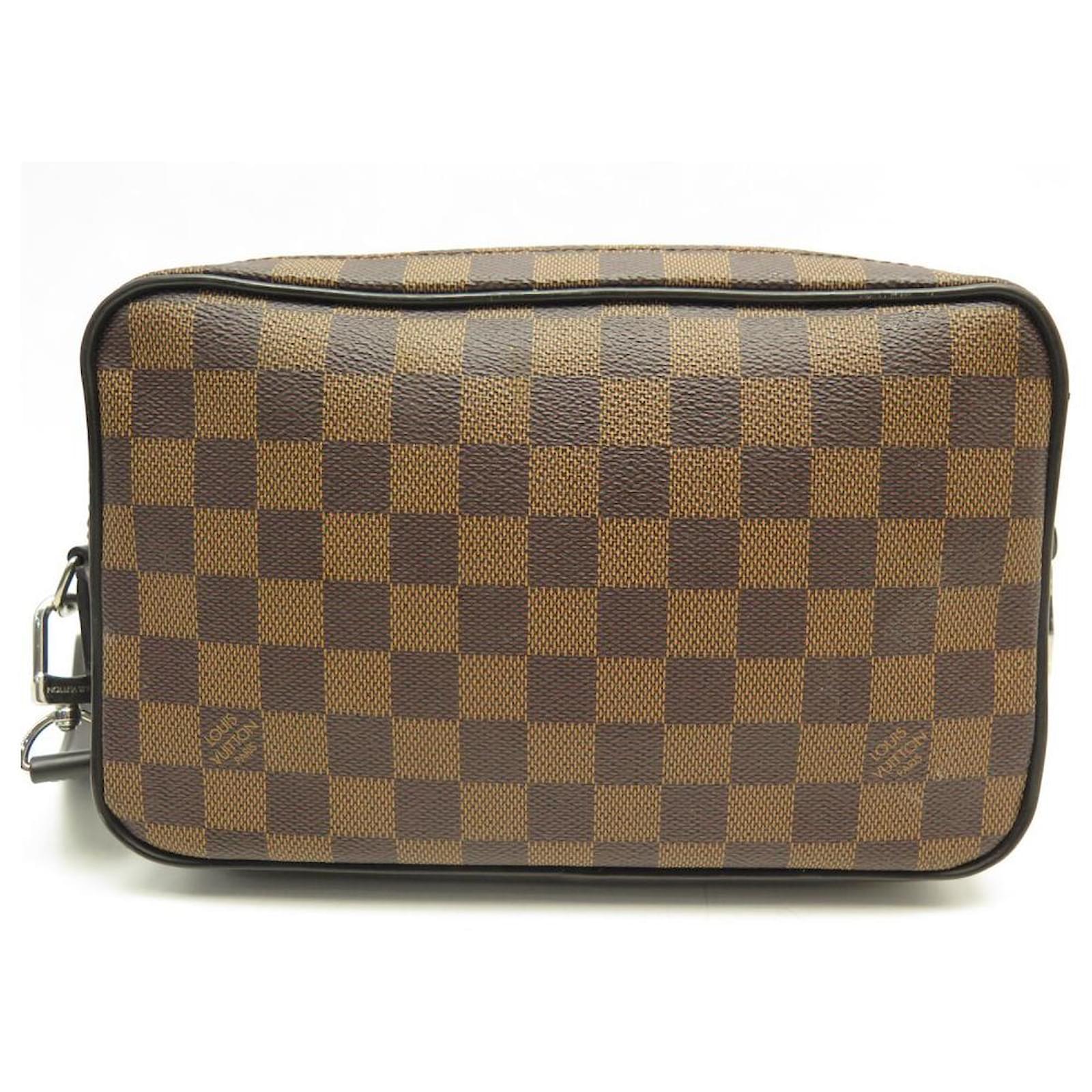 Brown 'LV' Leather Kasai Clutch Bag