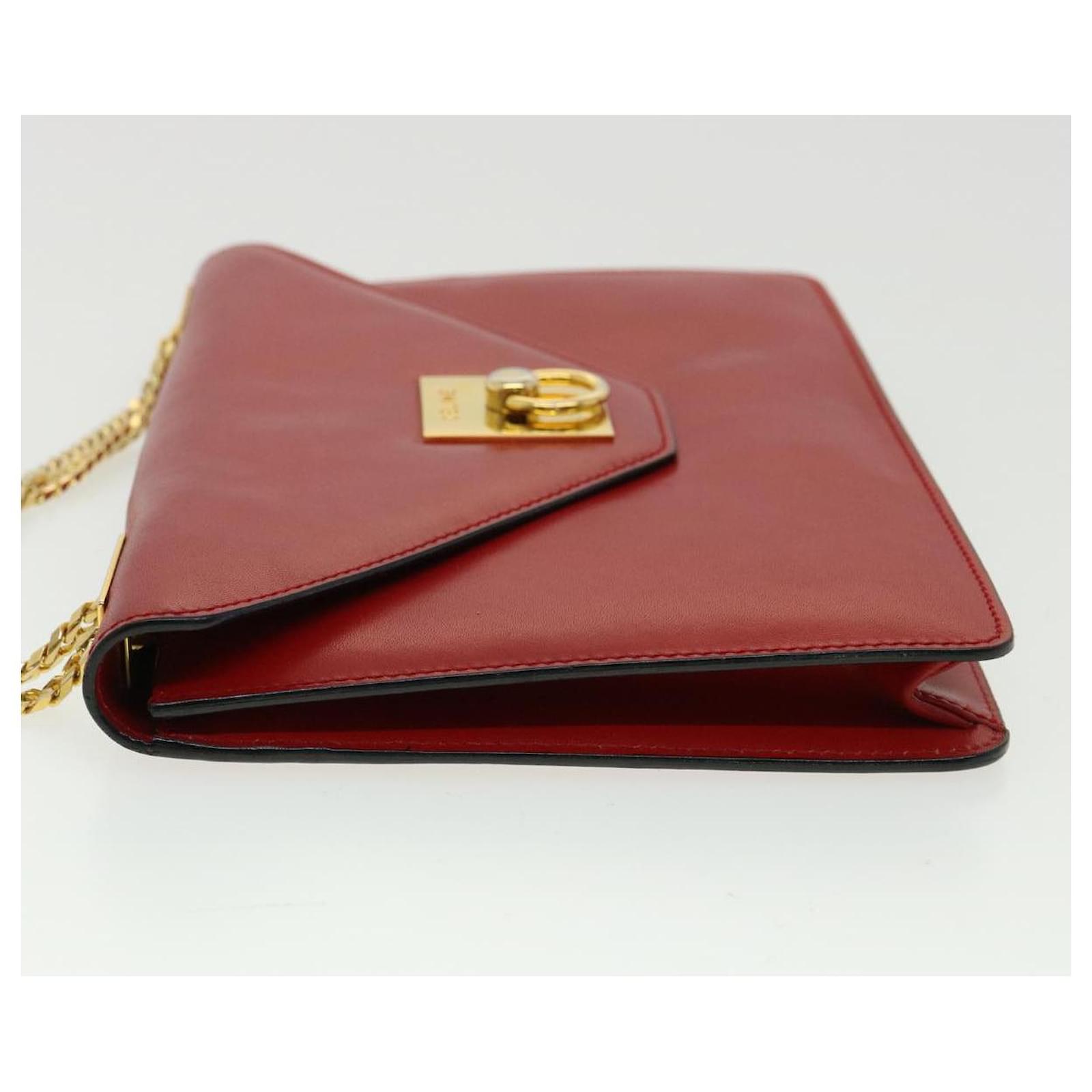 Céline CELINE Chain Shoulder Bag Red Auth fm1822 Leather ref