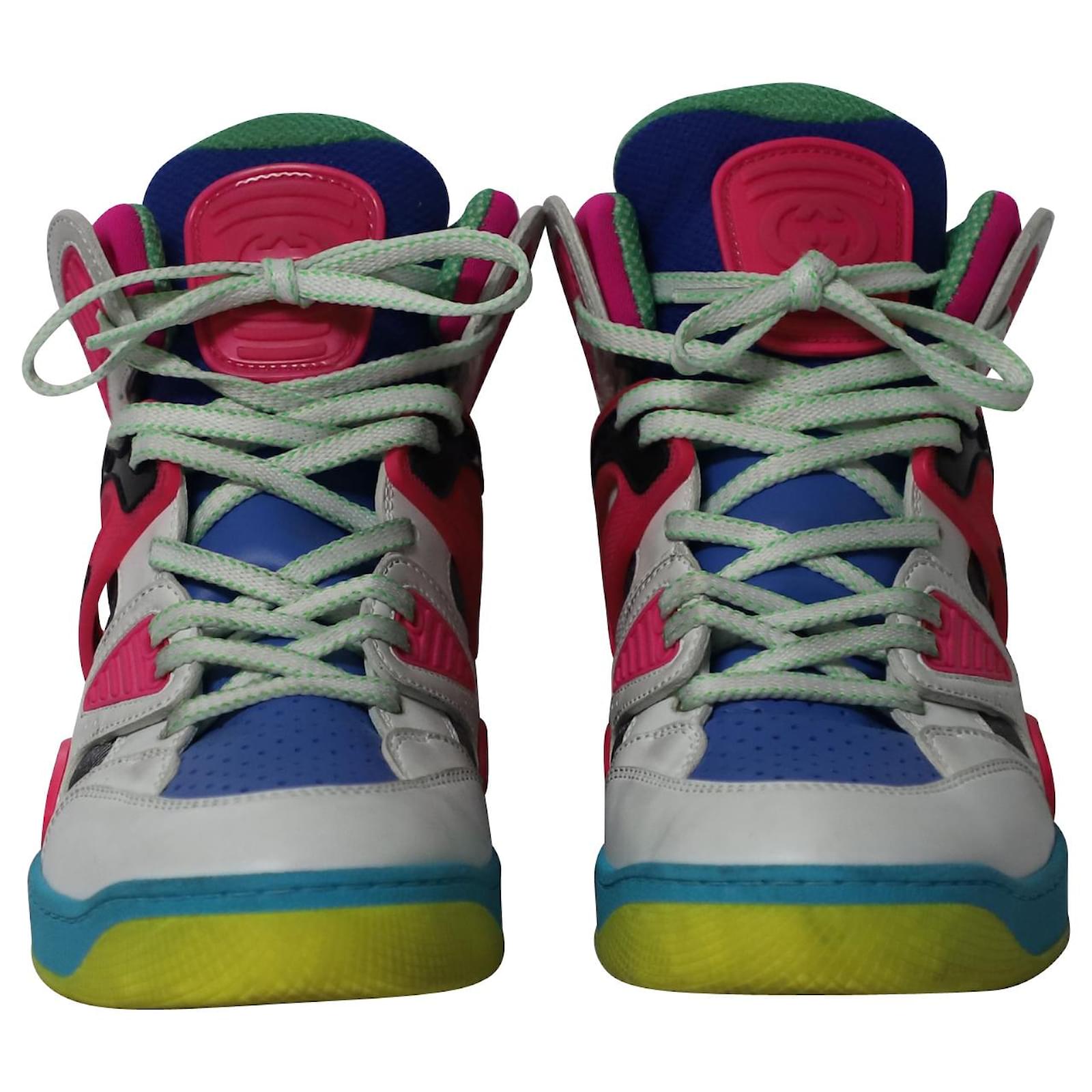 Sneakers Basket Gucci in Pelle Demetra Bianca Multicolore ref