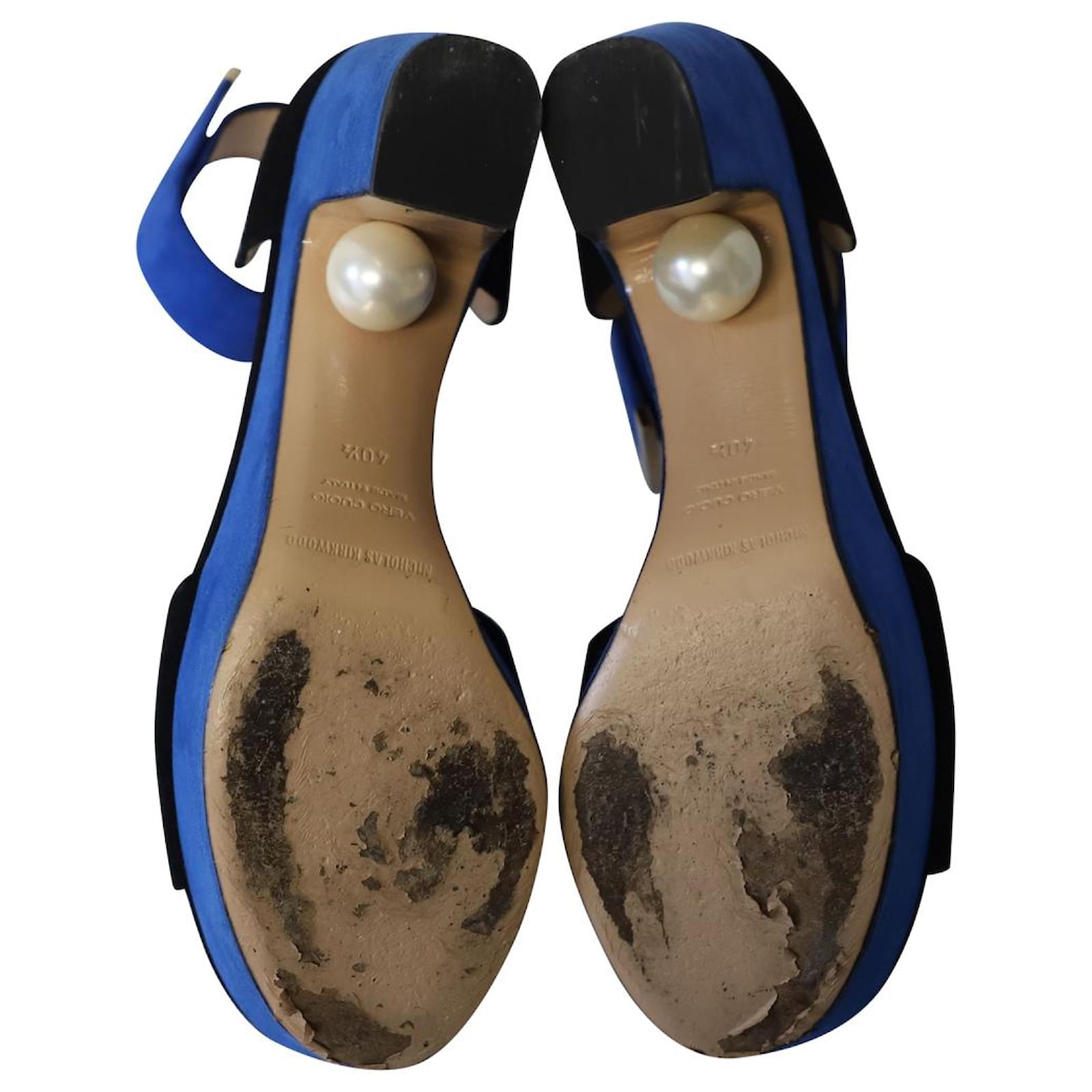 Nicholas Kirkwood Strappy High Heel Sandals in Blue Suede ref