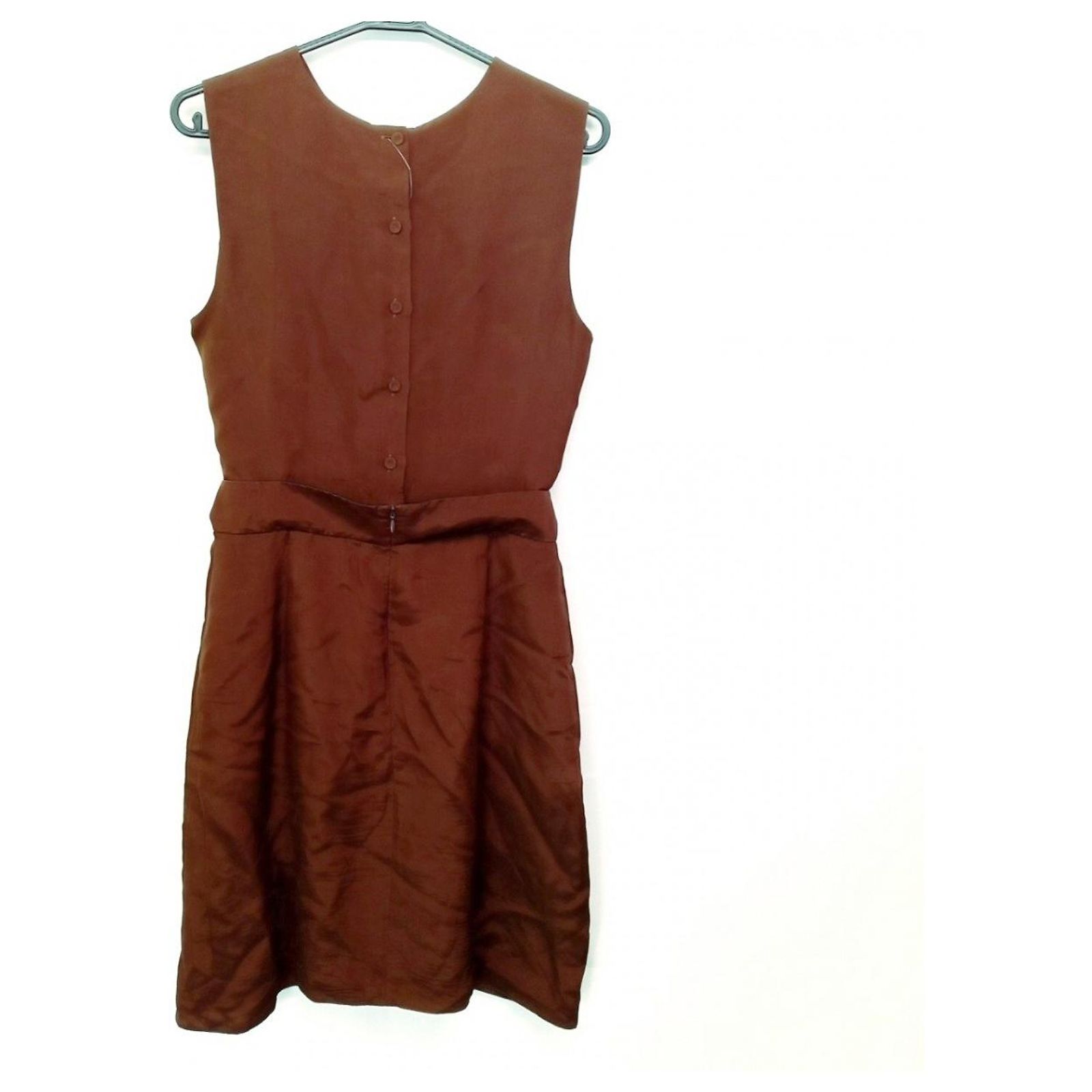 Robe Fourreau Balenciaga Paris Marron - Taille 38, Sans Manches, Genou, Soie, Occasion Très Bon état