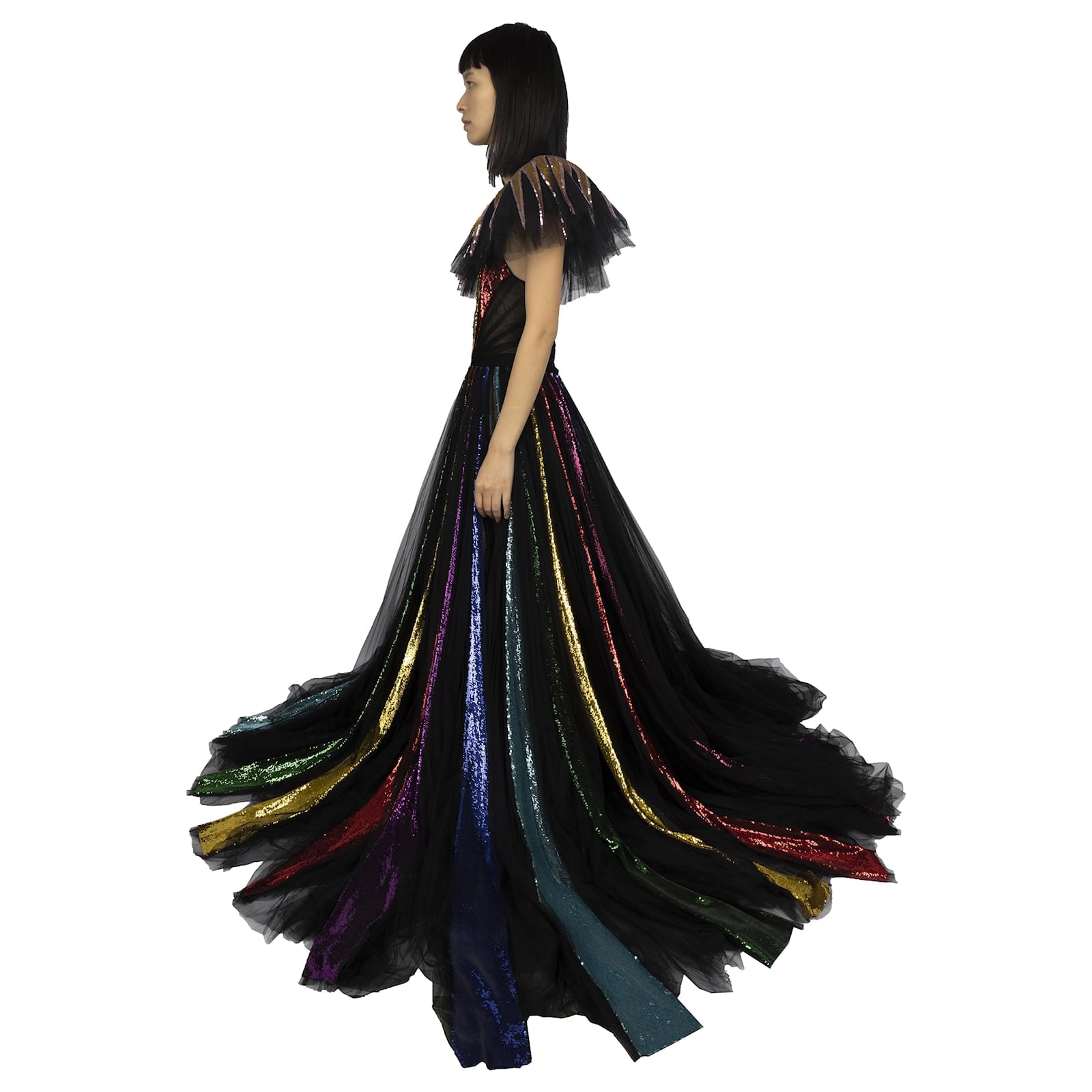 gucci sequin-embroidered tulle dress Gucci Sequin-Embroidered Tulle Black Dress