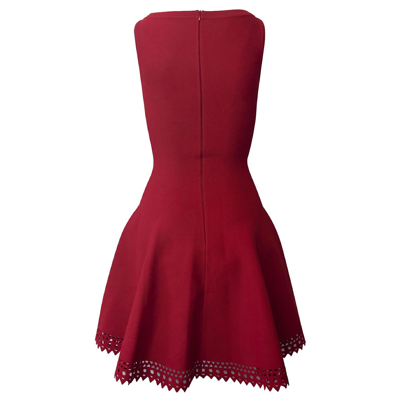 Alaa Fit-and-Flare Dress with Laser-Cut Hem in Red Viscose (Sold) - Joli  Closet