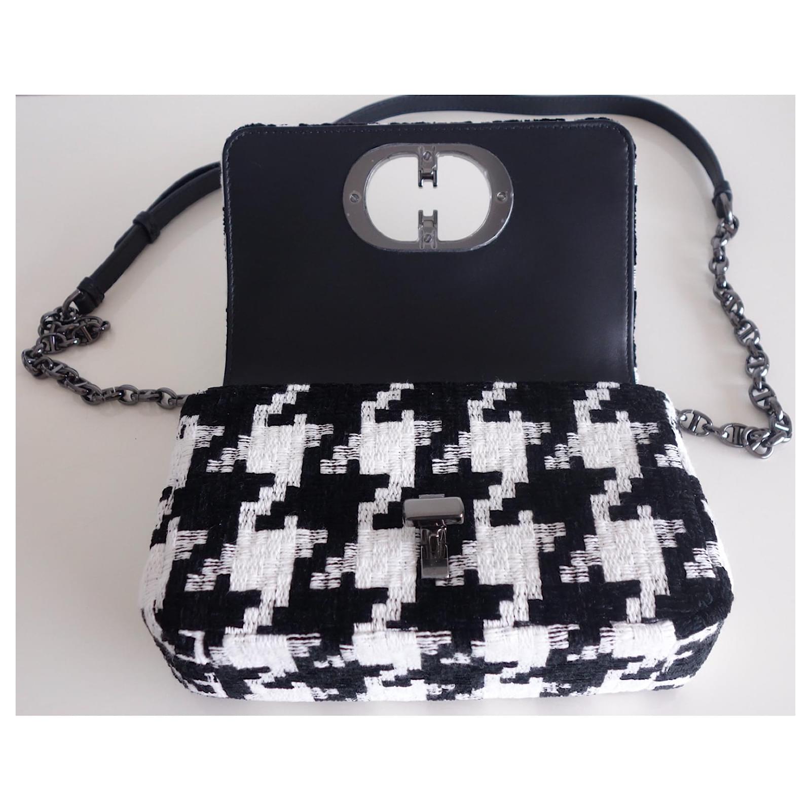 Small Dior Caro Bag Black and White Macro Houndstooth Fabric