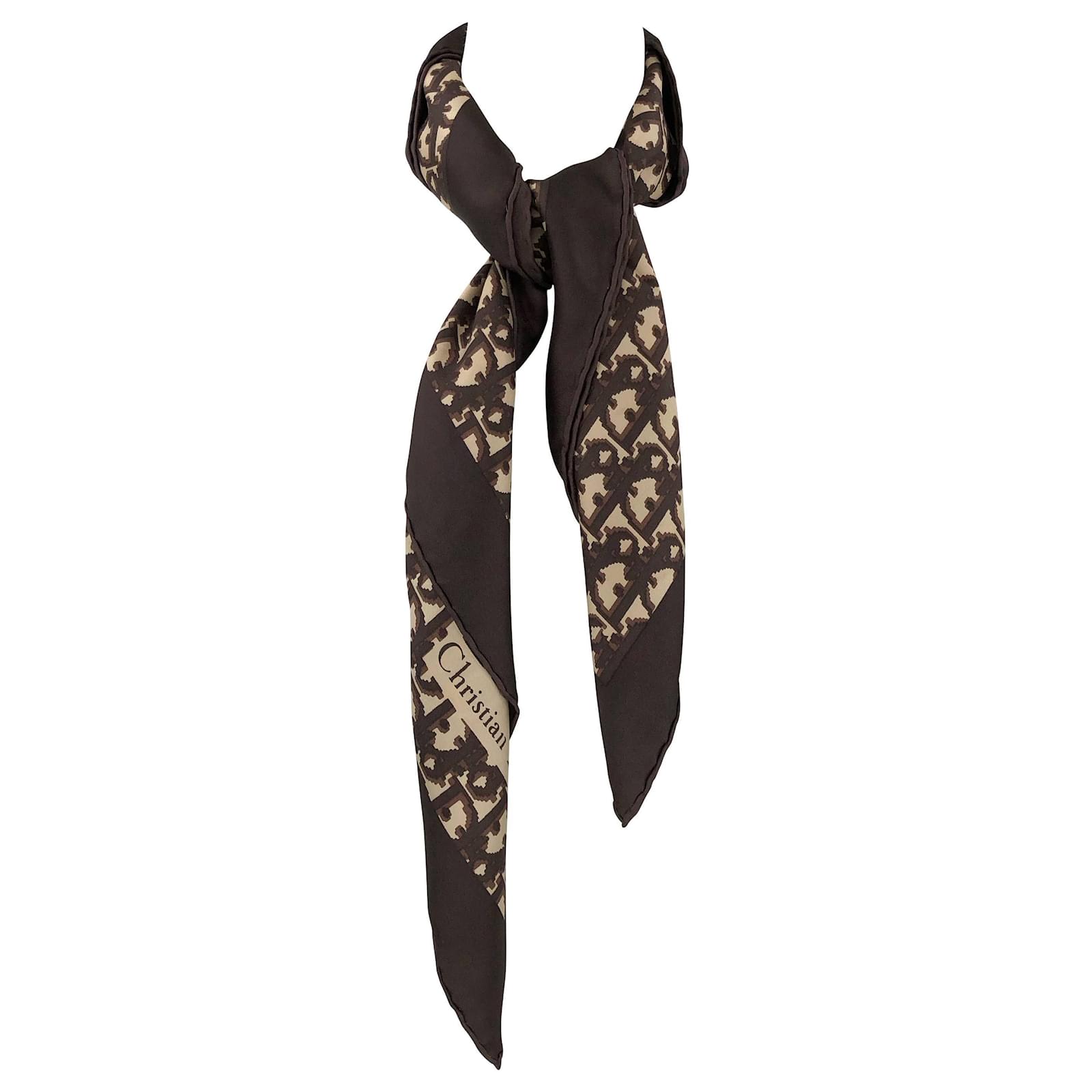 Dior vintage scarf in brown monogram Silk ref.732351 - Joli Closet
