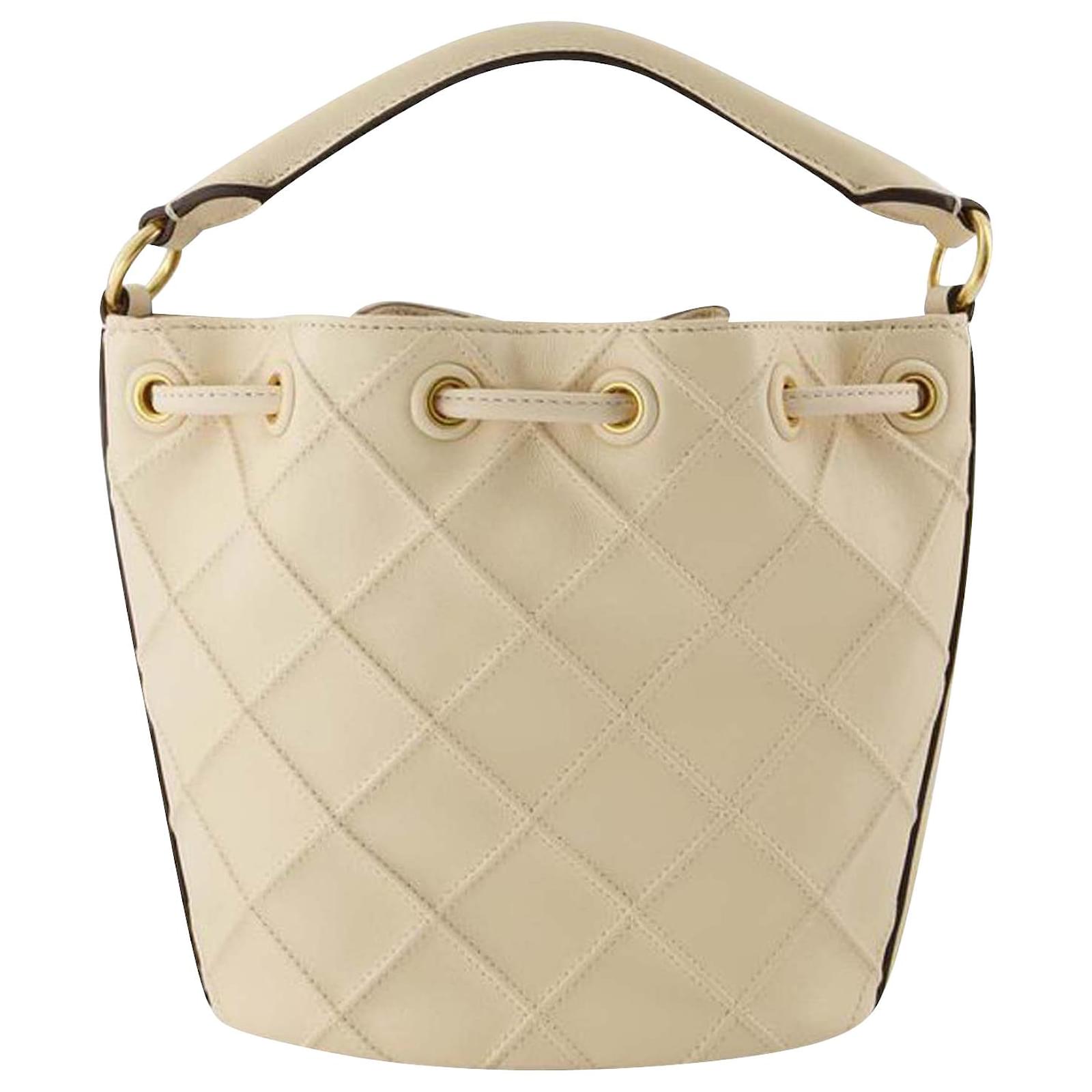 AUTH NWT Tory Burch Small Fleming Top Handle Soft Leather Bucket Bag-New  Cream