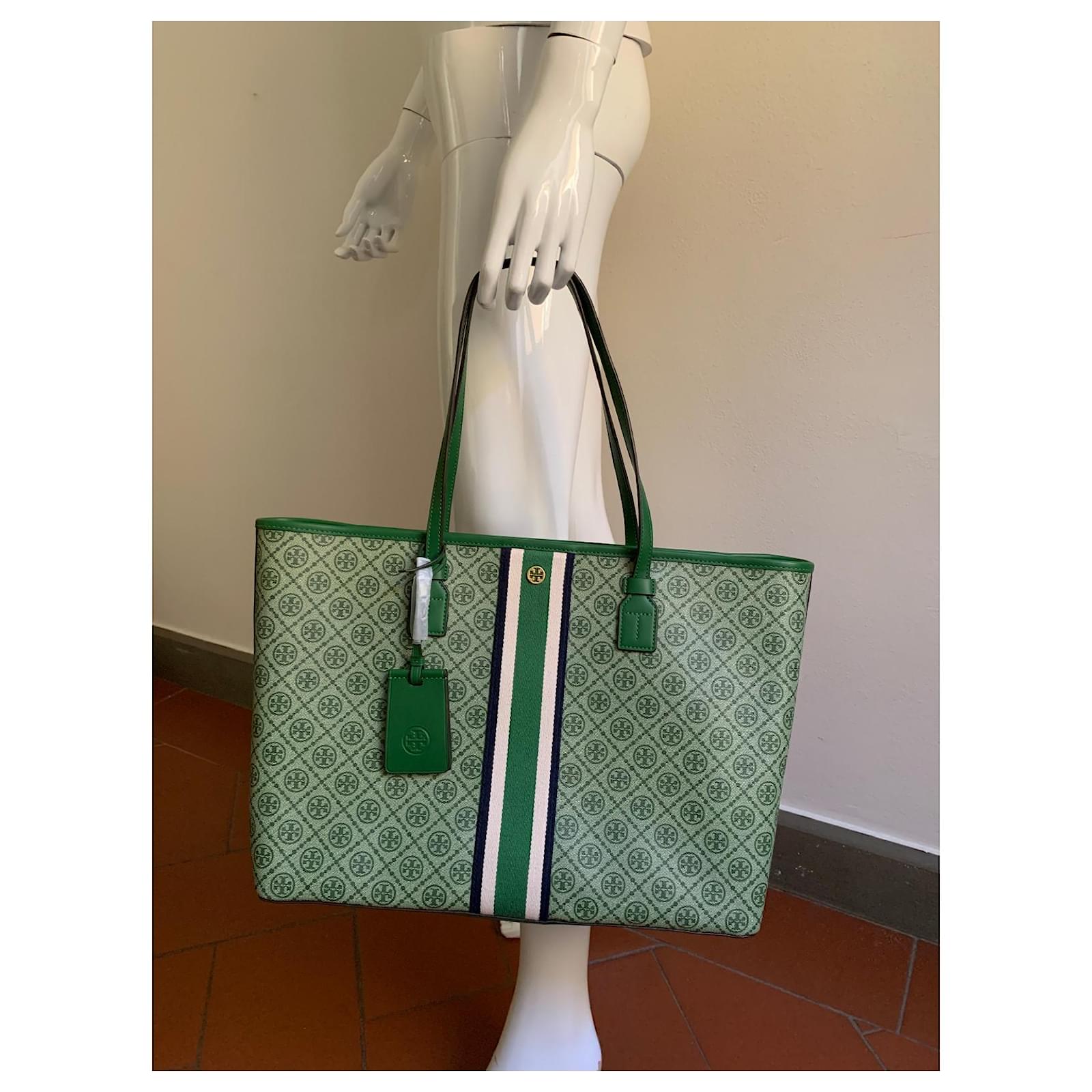 Tory Burch T-Monogram coated canvas tote green Cotton ref.732769