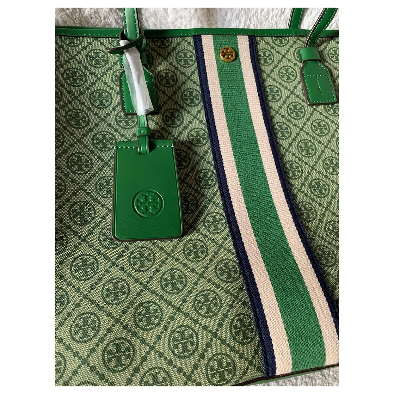 Tory Burch T-Monogram coated canvas tote green Cotton ref.732769