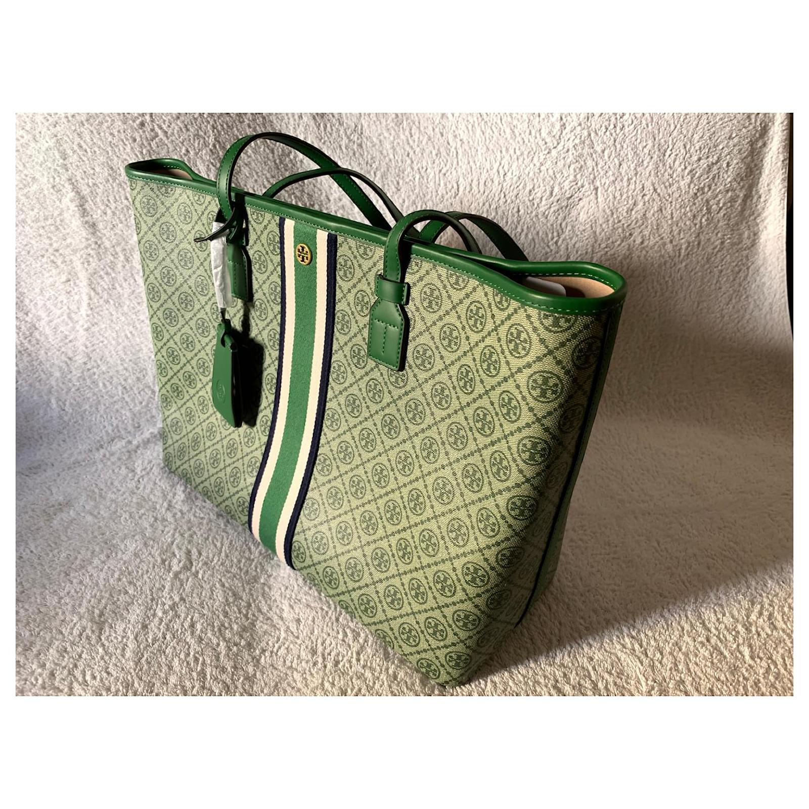 Tory Burch T-Monogram coated canvas tote green Cotton ref.732769