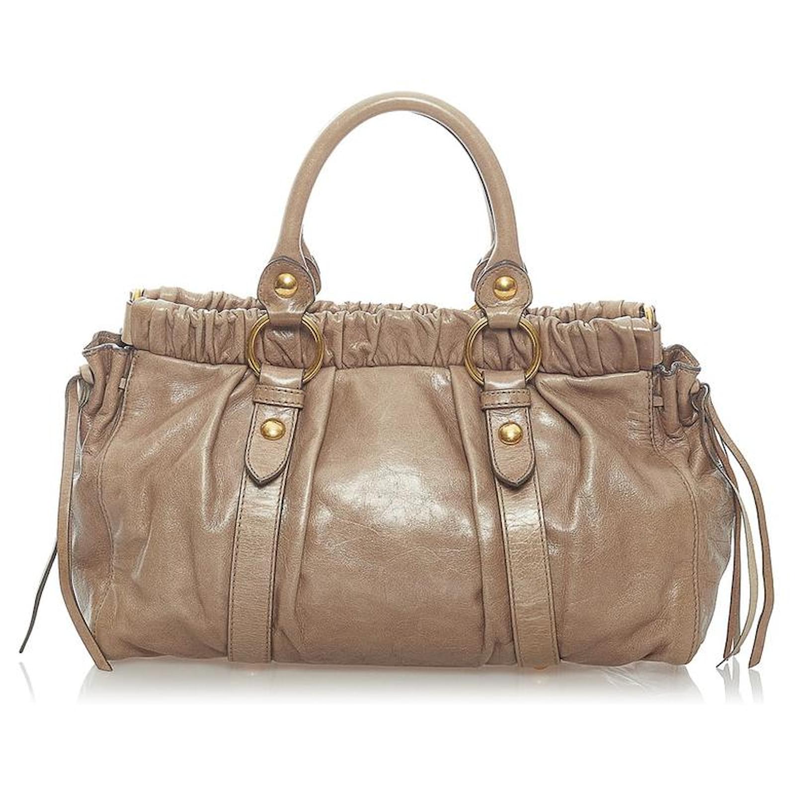 Miu Miu Vitello Lux Handbag Beige Pony-style calfskin ref