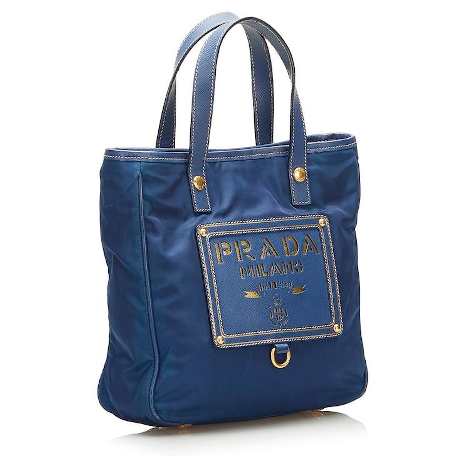 Prada Tessuto Logo Oro Tote Bag Blue Cloth ref.JC733332 (Sold
