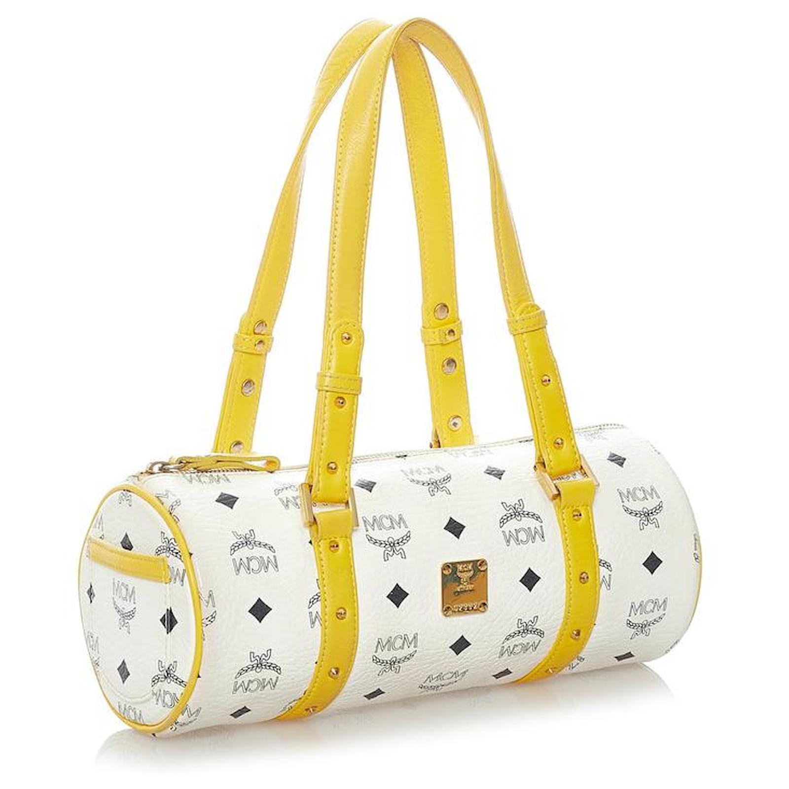 MCM Visetos Cylinder Bag White Cloth ref.734568 - Joli Closet