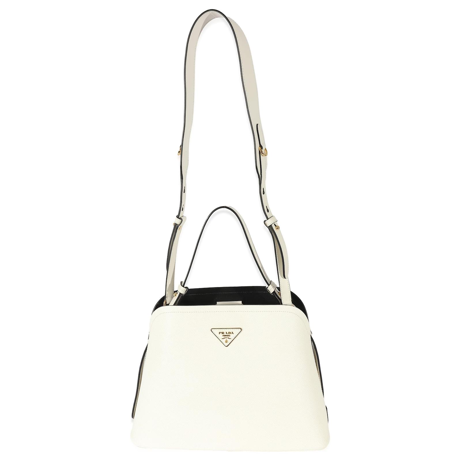 Prada White Saffiano Leather Small Matinee Bag Joli