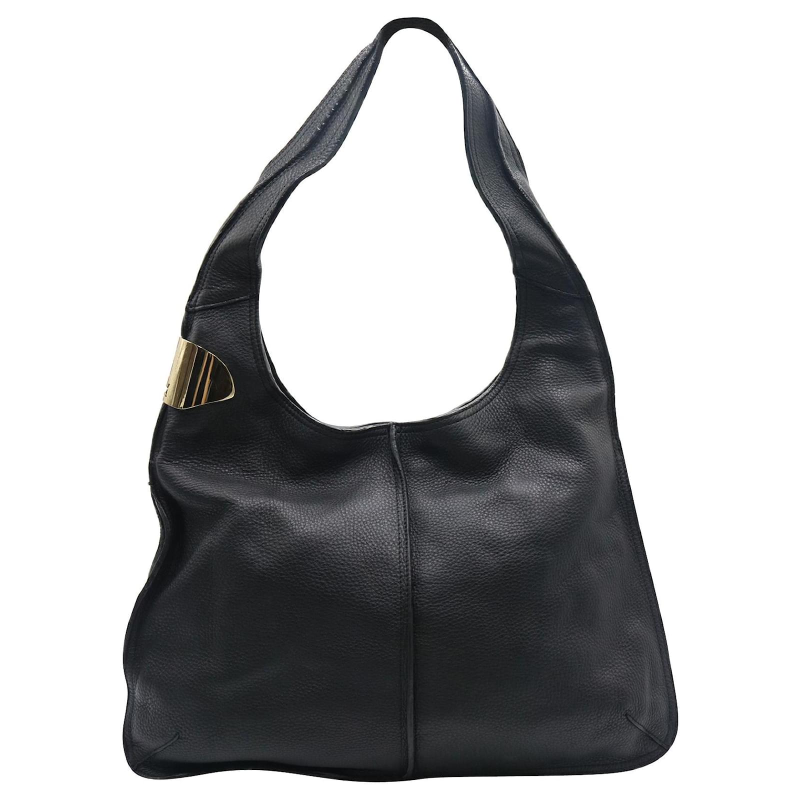 Halston Heritage Black Leather Shoulder Bag with Gold Buckle Feature ...