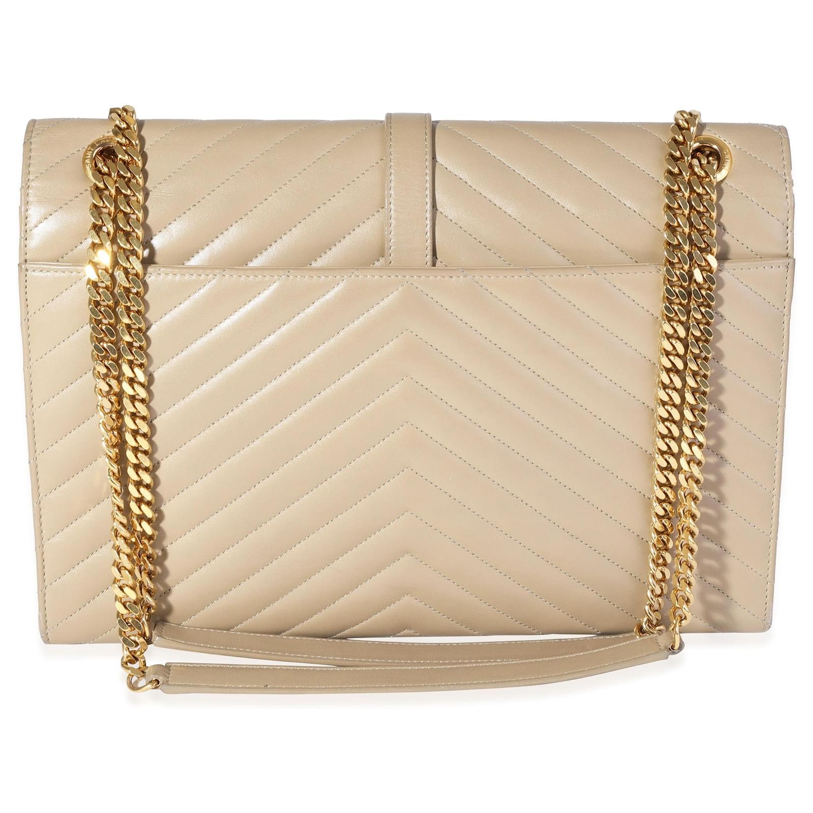 YSL Saint Laurent Large Envelope Shoulder Bag, Beige, Silver