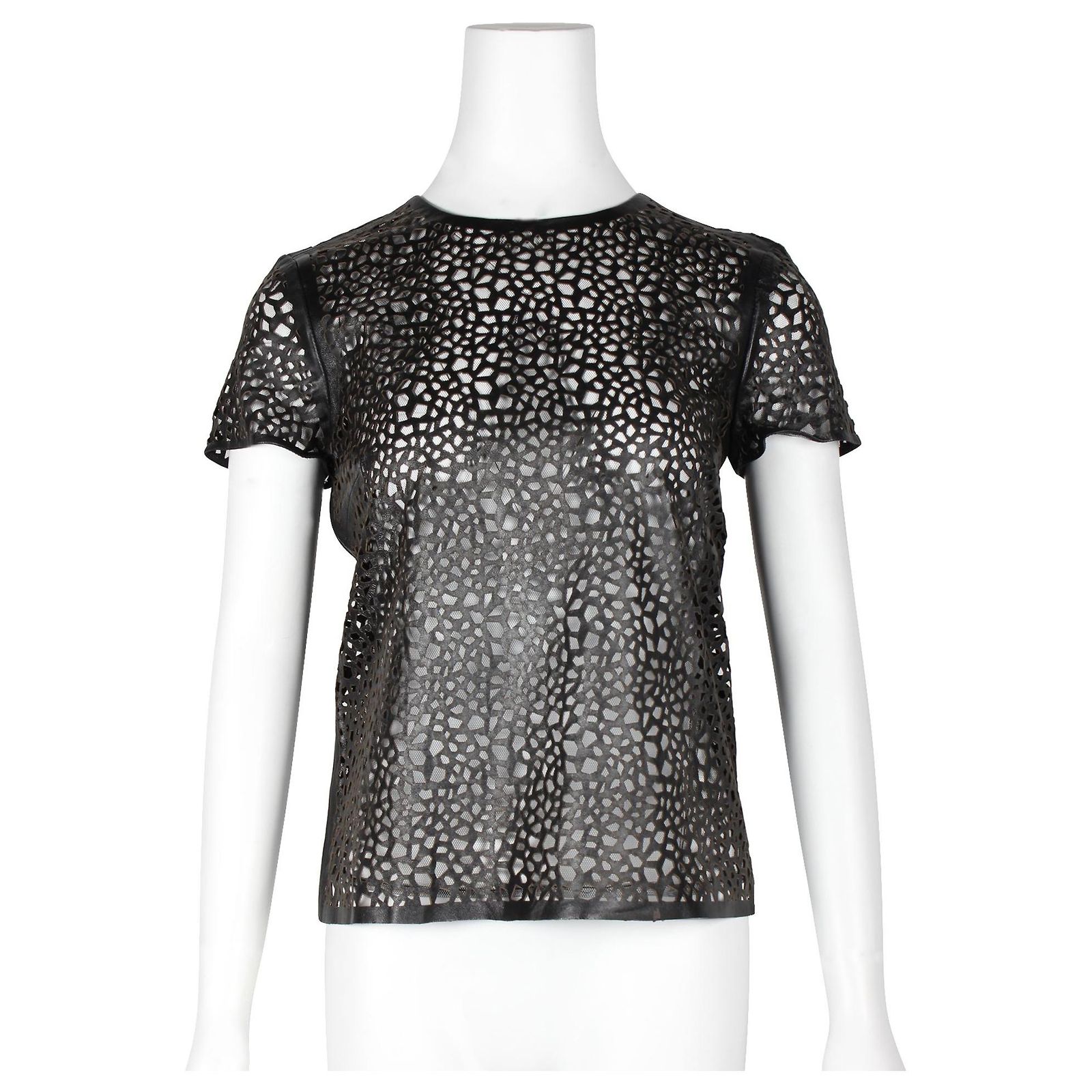 Robe Fourreau Sans Bretelles En Cuir D'agneau Noir Et Crème - Marque MASON, Taille 10 (occasion)