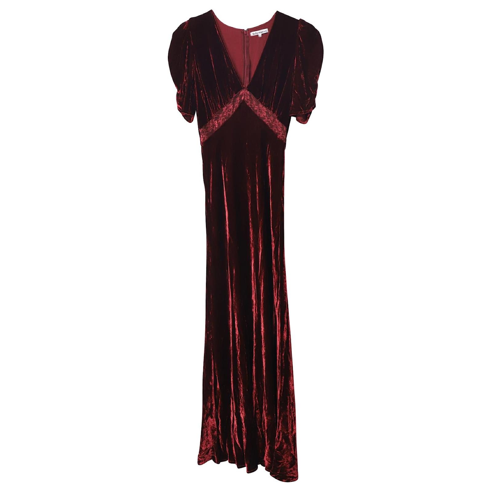reformation red velvet dress Reformation Avielle Velvet Dress
