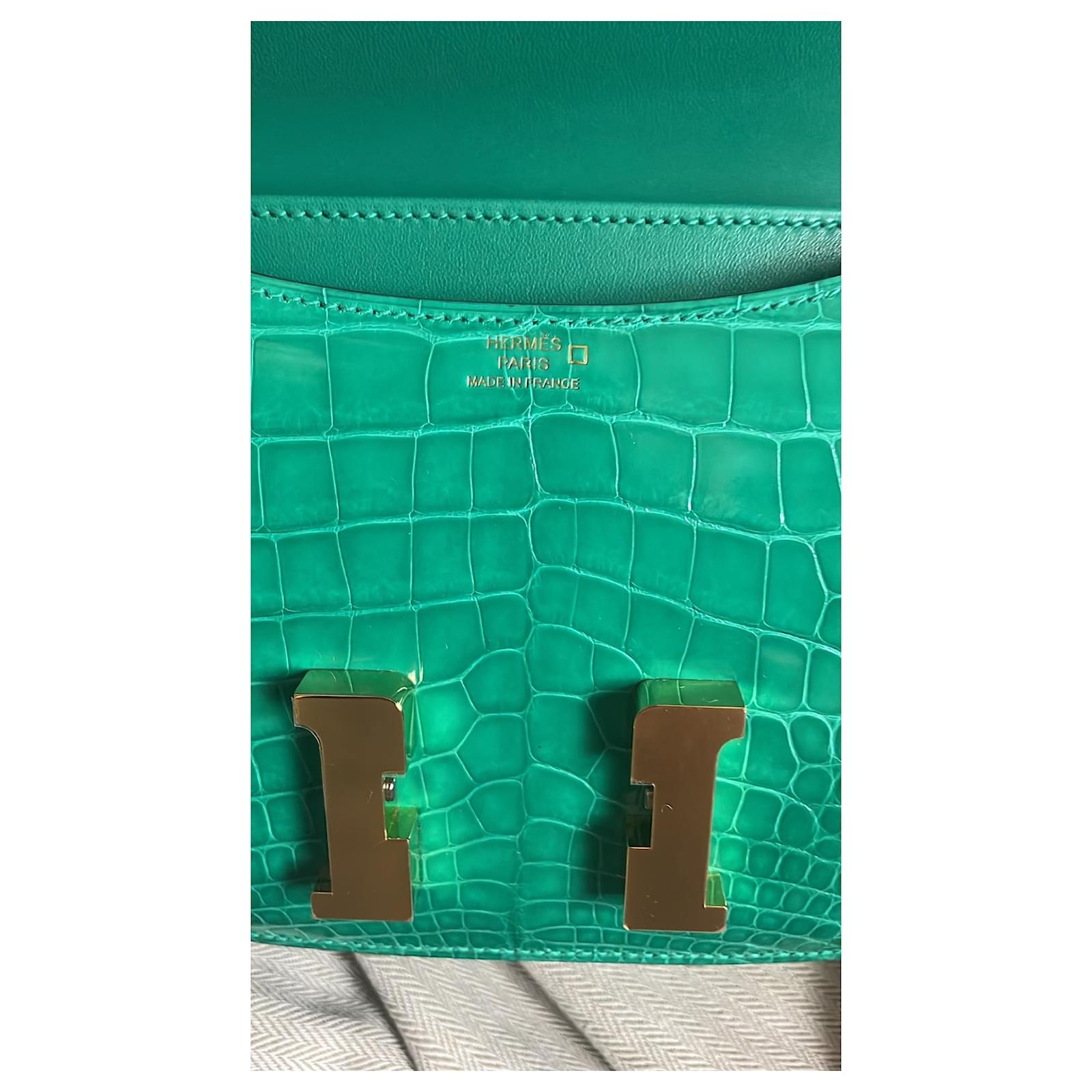 Hermès Mini constance croco shiny vert jade or Green Exotic leather  ref.739118 - Joli Closet