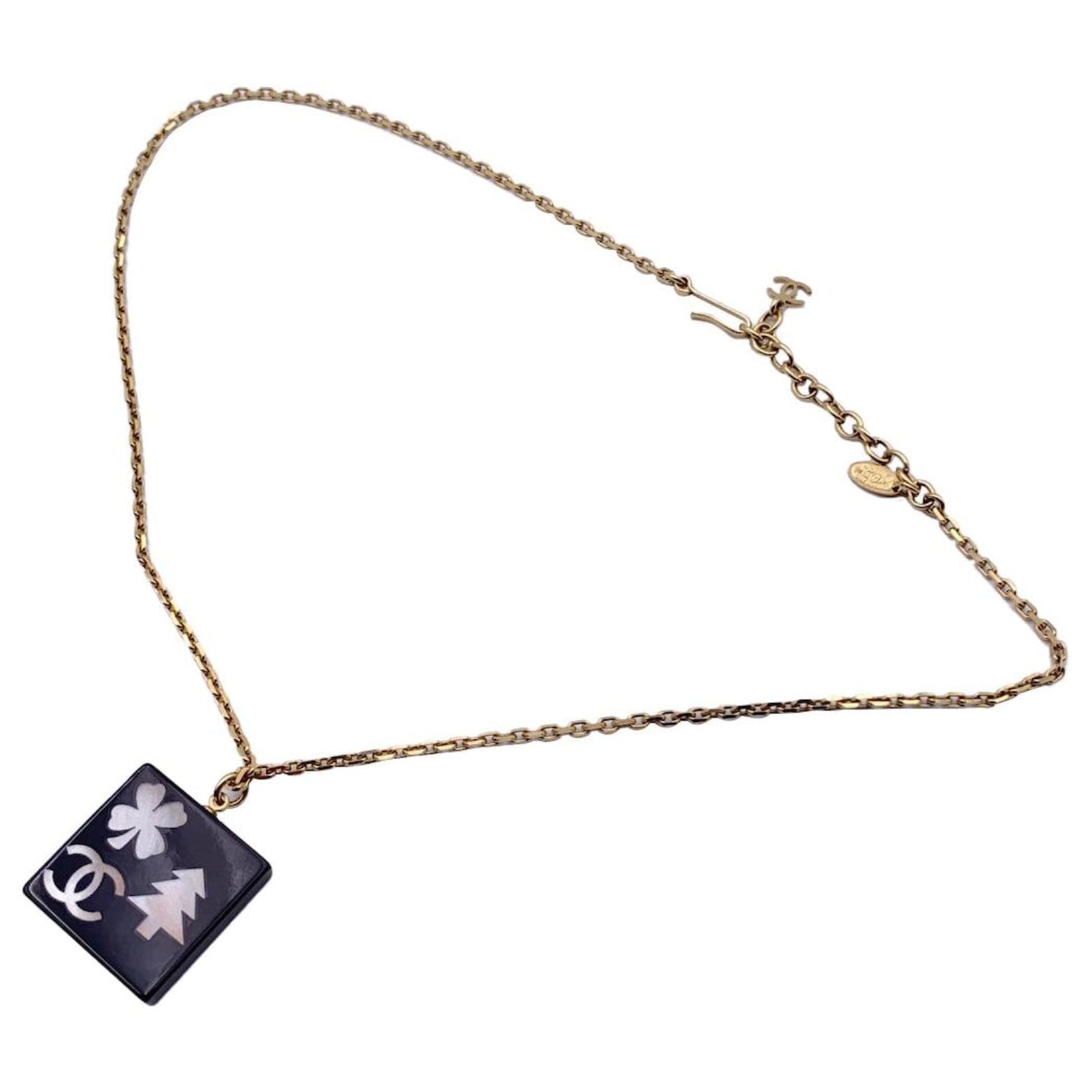 Chaîne Ancienne En Métal Doré Avec Pendentif Cristal - Bijou Vintage Occasion, Style Romantique