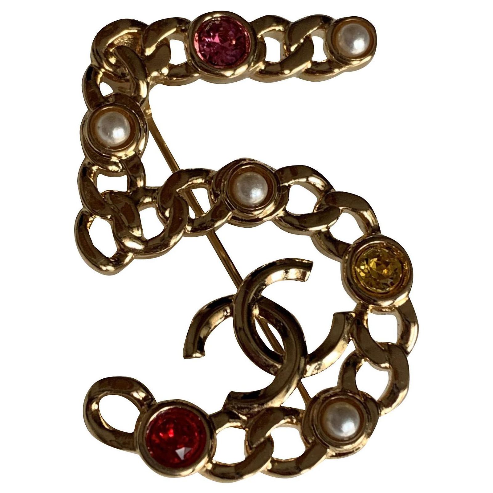 Broche Vintage Plaqué Or Avec Perle En Verre - Bijou D'occasion élégant