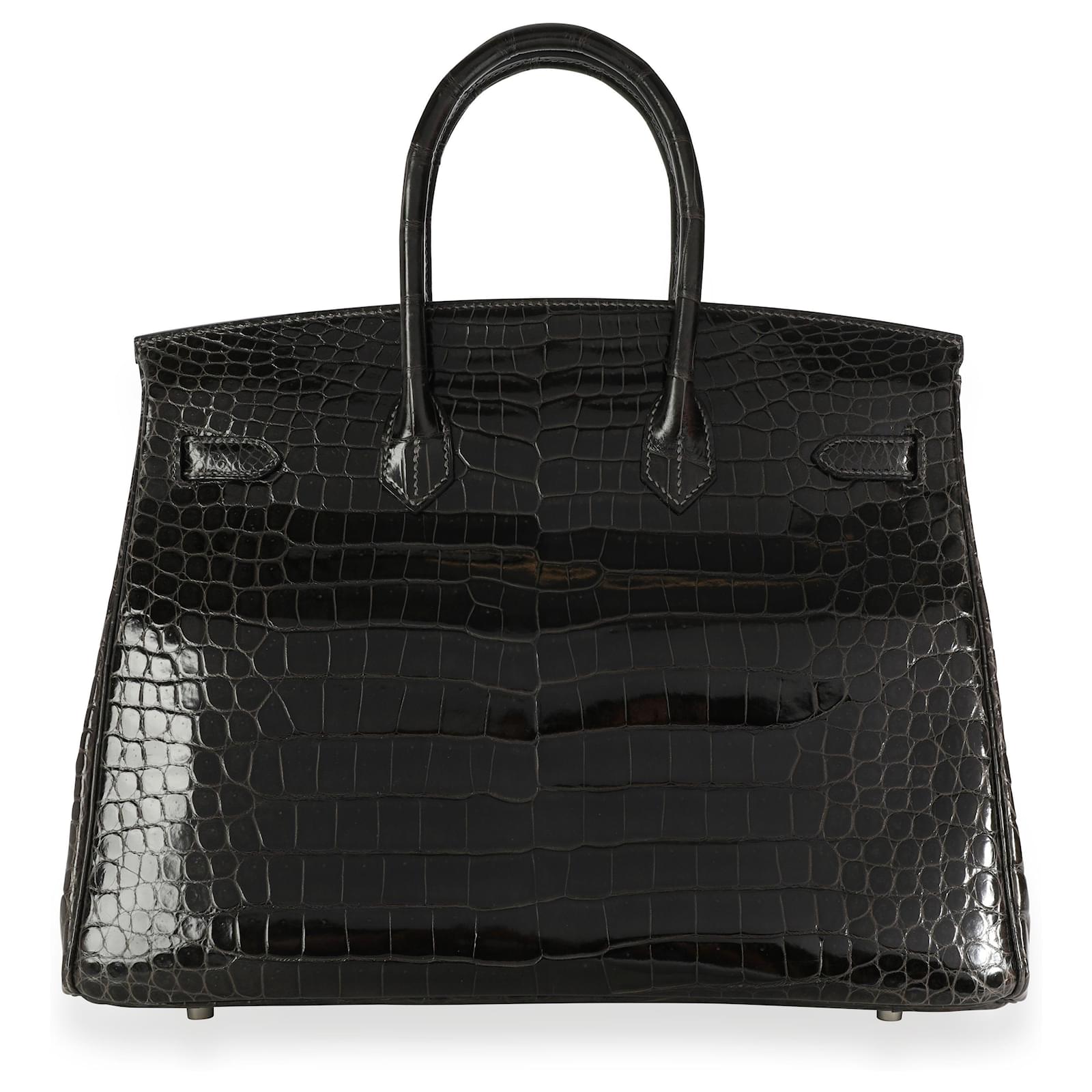 Hermès Hermes Graphite Shiny Porosus Crocodile Birkin 35 Phw Black Ref 