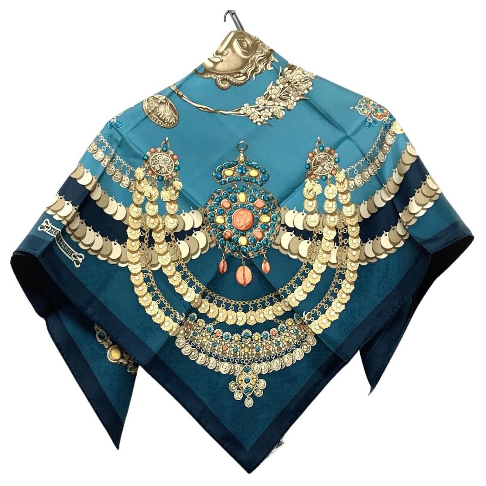 Écharpe Hermès 90 - Modèle Tahiti Bleu Cobalt - Très Bon état, Quasi Neuve
