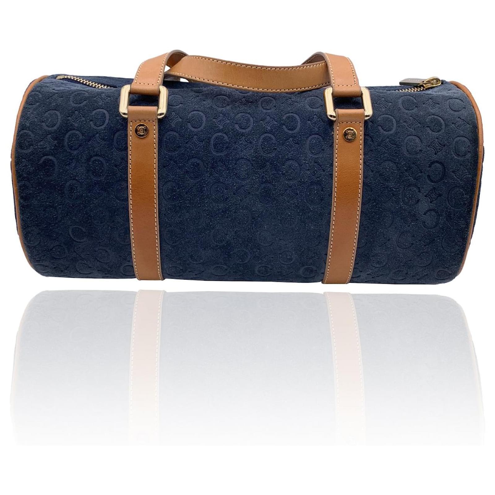 Céline Vintage Blue C Macadam Suede Round Top Handle Bag ref