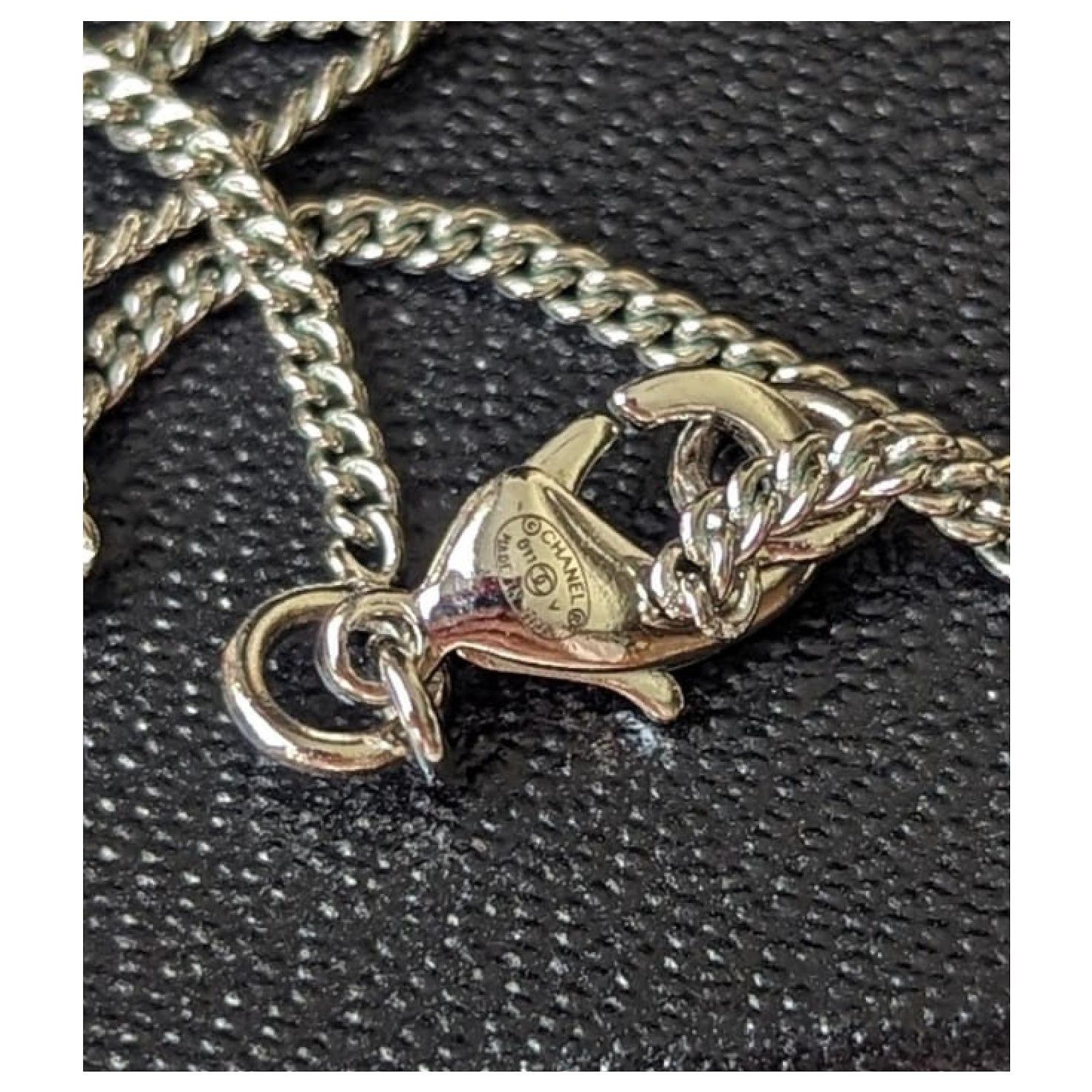 Chanel CC B11V logo classic timeless crystal necklace box docs Silvery ...