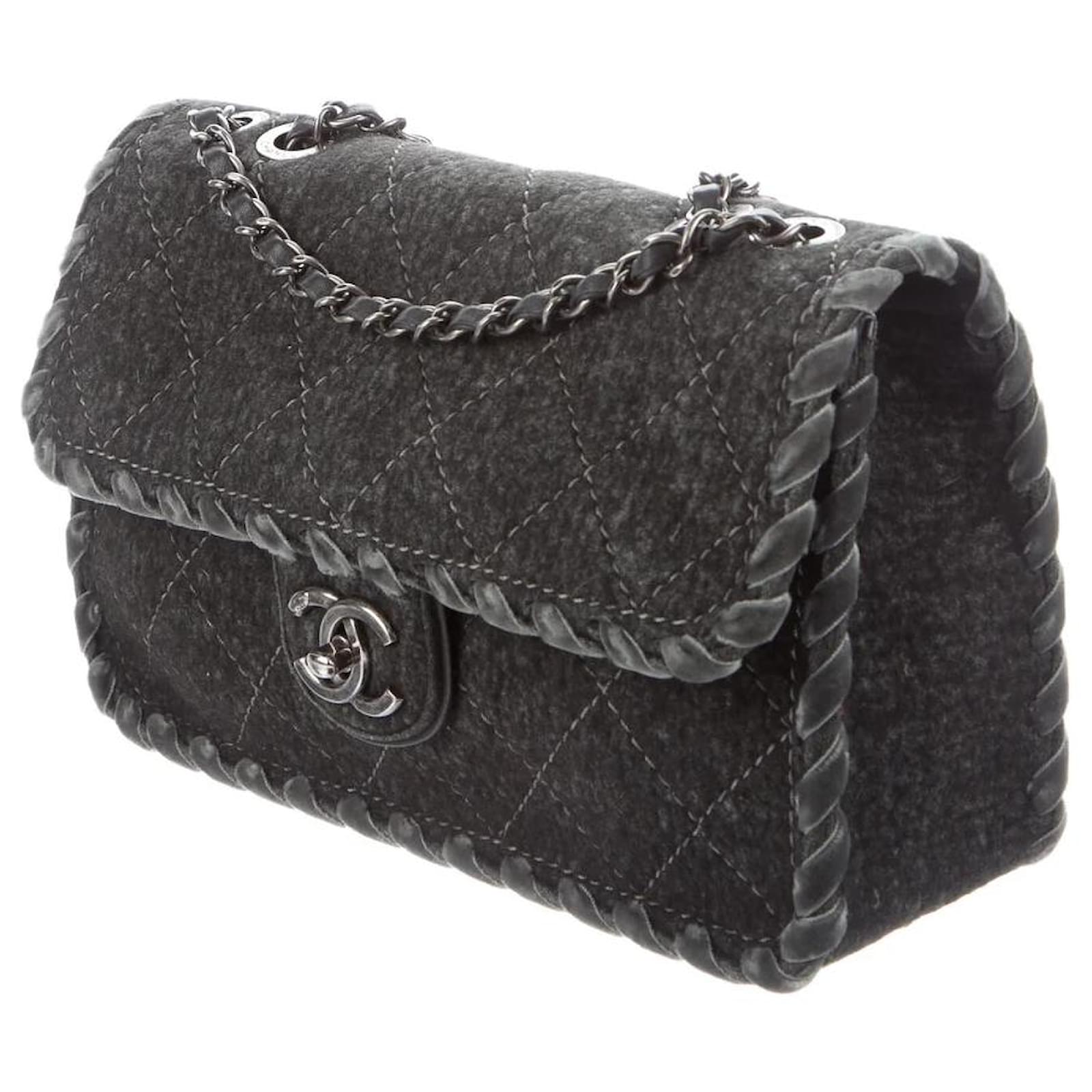 Chanel Grey Small Wool Classic Flap Bag  Classic flap bag, Vintage chanel,  Chanel