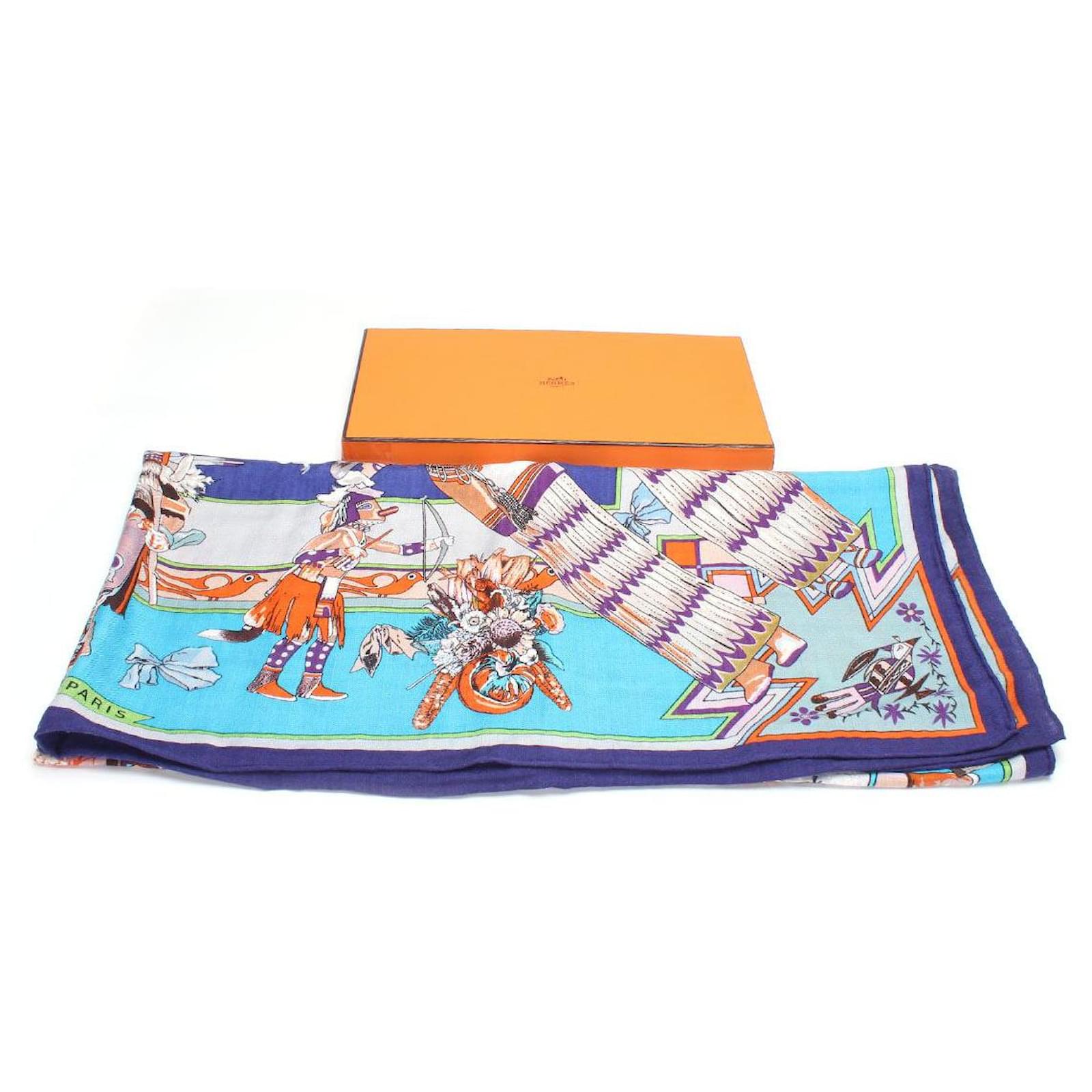 hermès Carré Kachinas Cashmere Scarf blue Wool Tweed ref.749219 - Joli ...