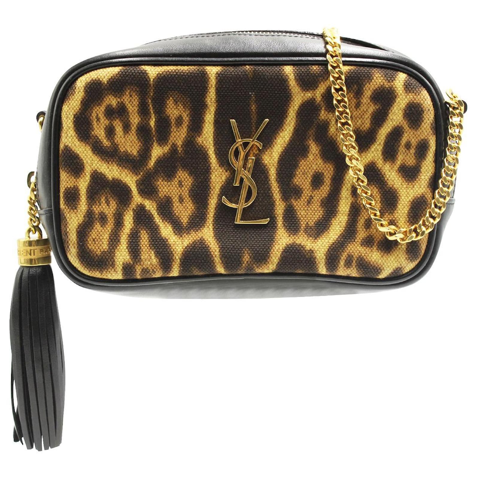 Yves Saint Laurent Mini Lou Camera Bag in Black Calfskin & Leopard