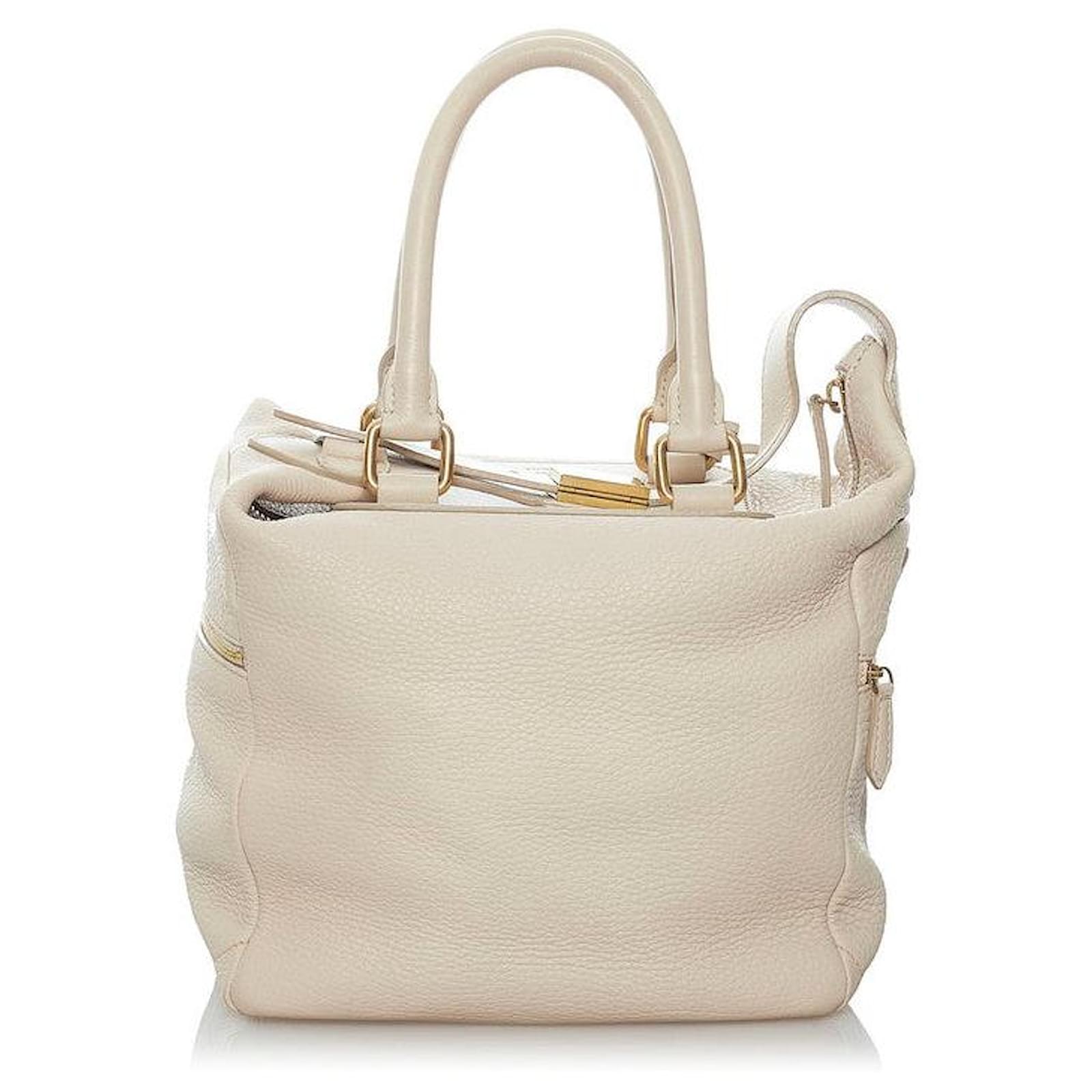 Céline Celine Leather Zip Handbag Beige Pony Style Calfskin Ref753518