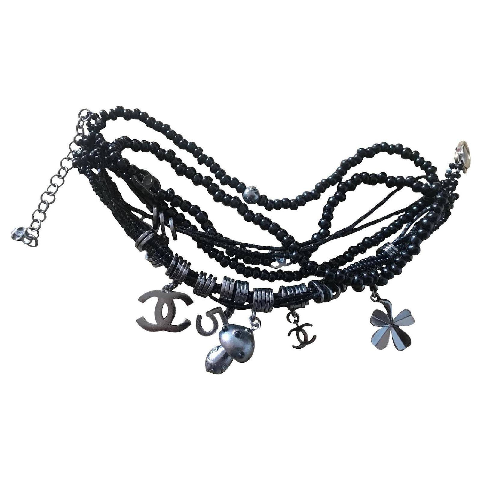 Chanel Bracelets Black Silvery Metal Pearl ref.754024 Joli Closet