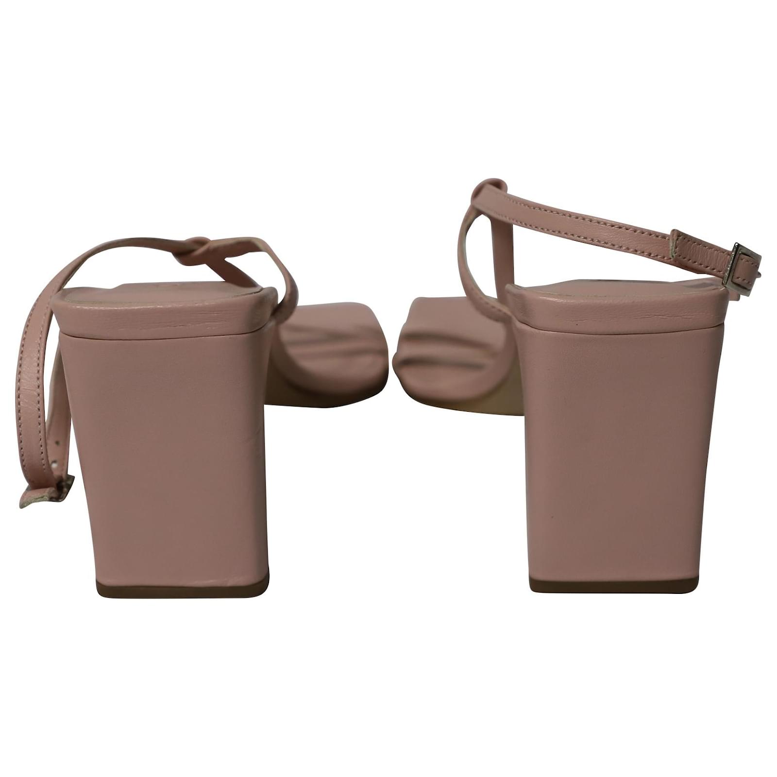 By Far Carrie Strap Heels in Pastel Pink Leather