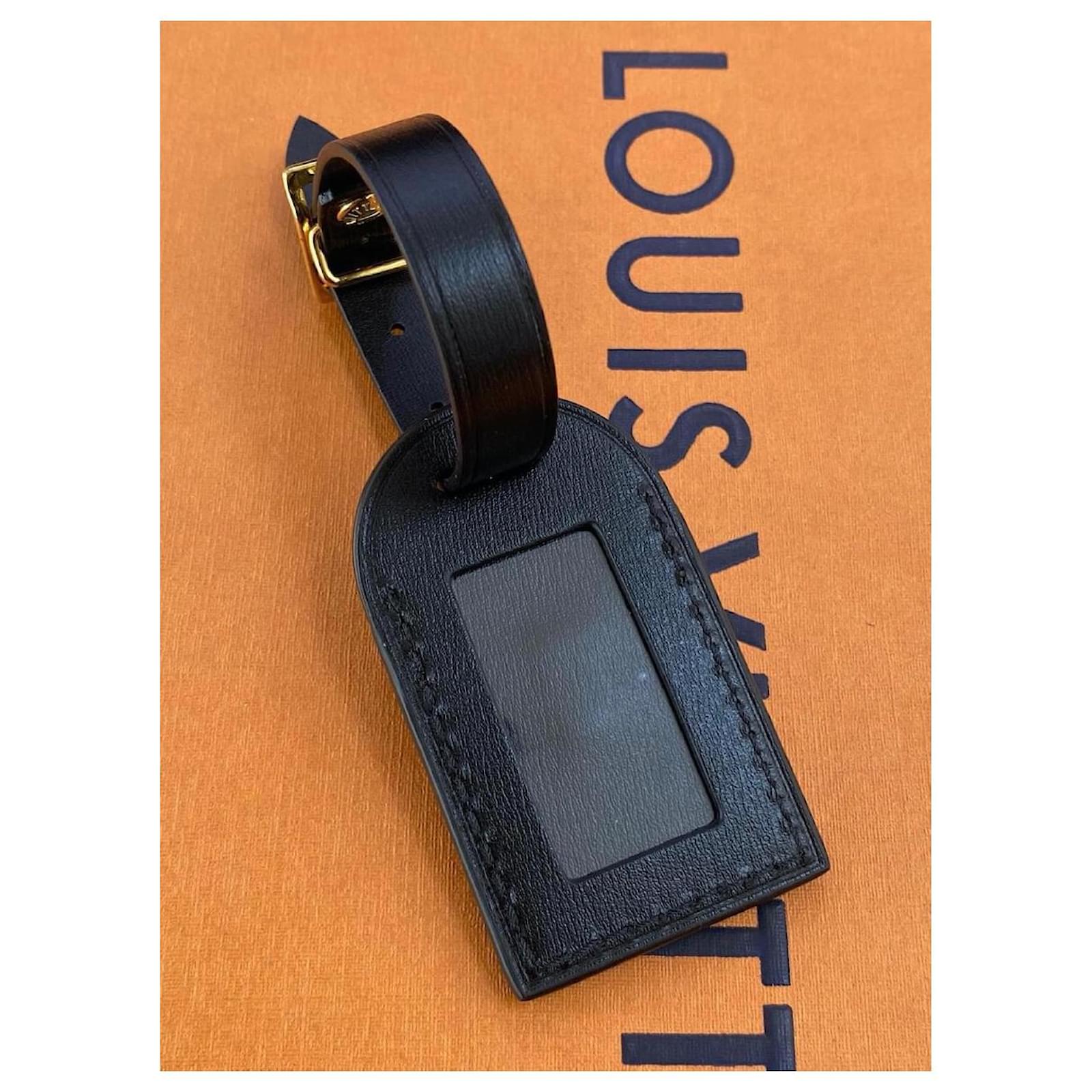 Louis Vuitton Black Leather Luggage Tag Bag Charm 7lv613