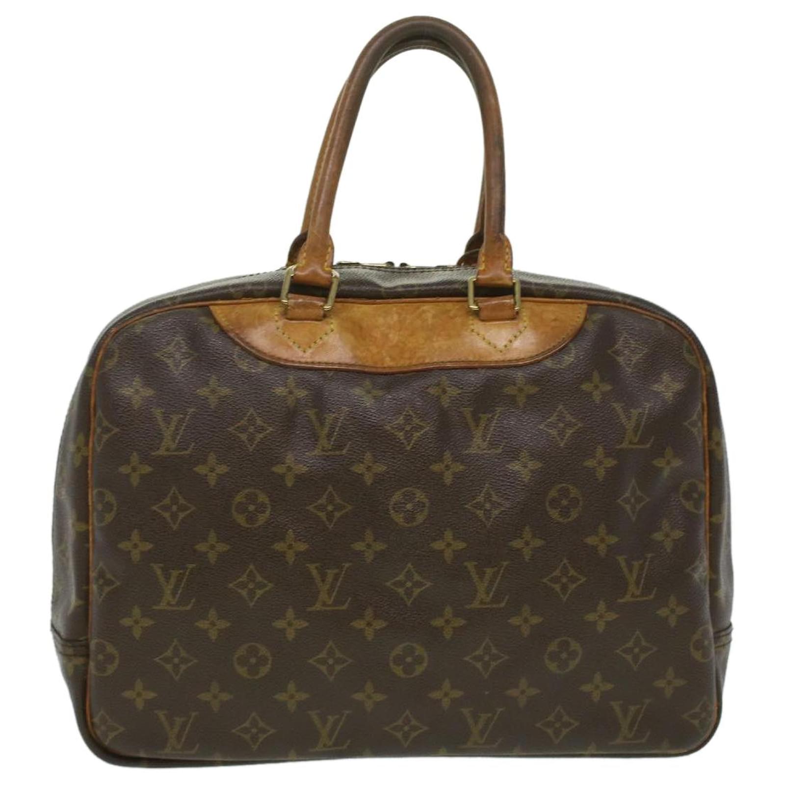 Louis Vuitton Logo Deauville Hand Bag Monogram Leather Brown Duffle Luggage  Tag