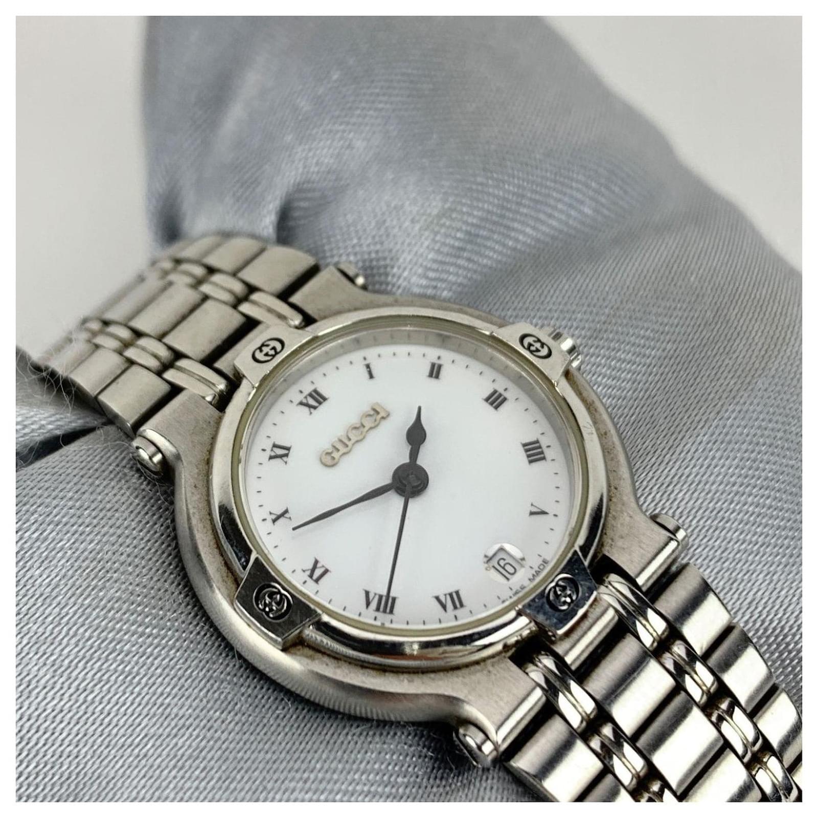 Gucci Vintage Stainless Steel Mod 9100 L Wrist Watch White Dial