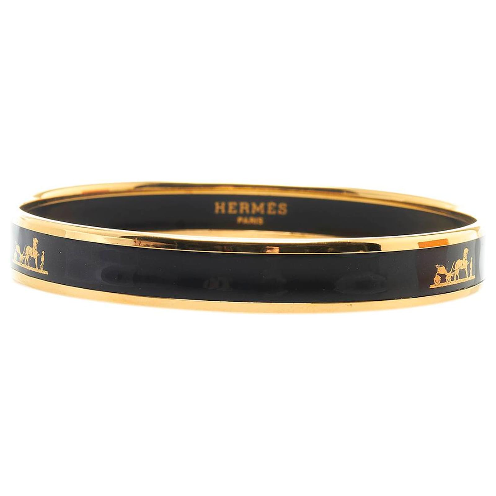 Hermès Hermes Black Caleche Narrow Enamel Bangle Gold-plated ref.764199 ...