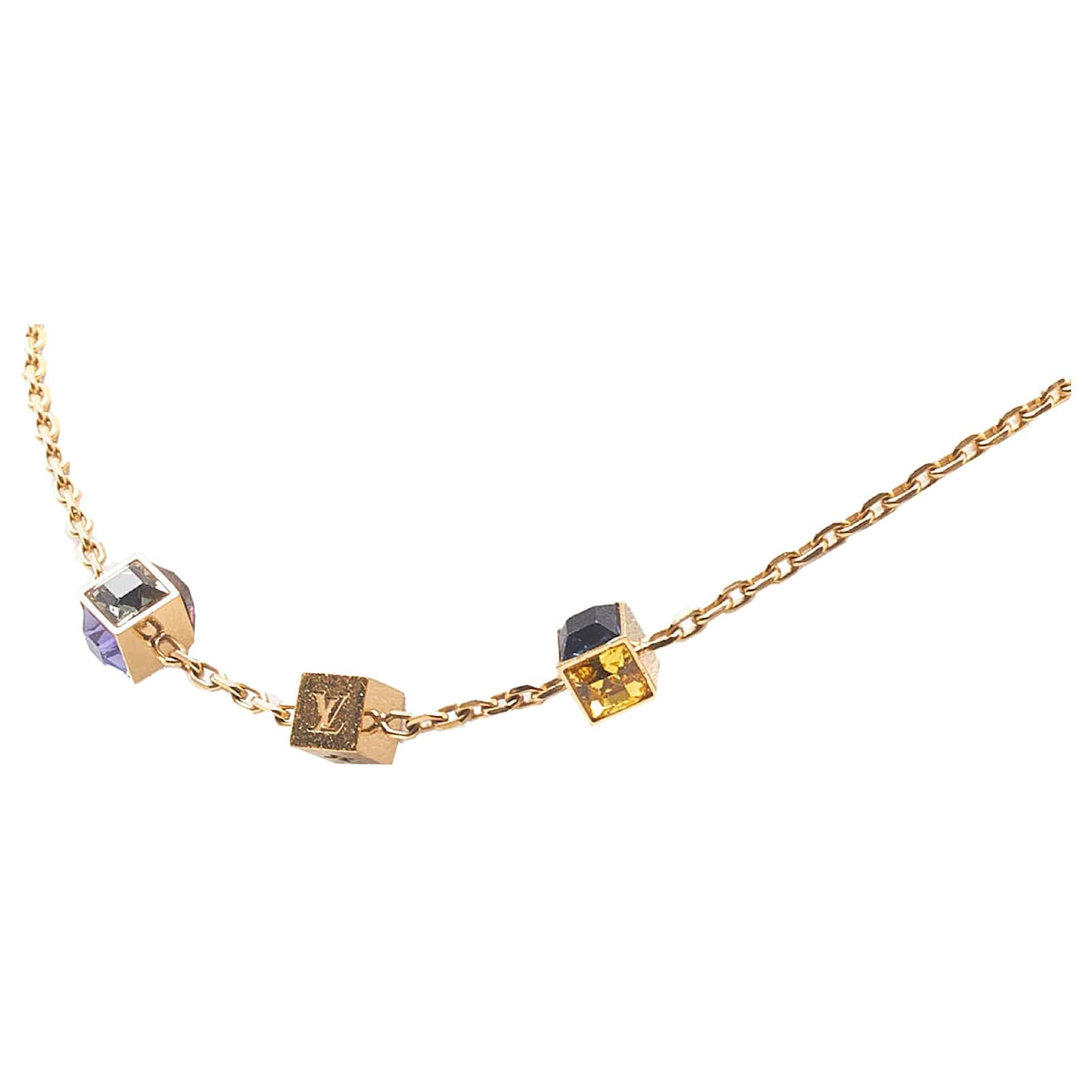 Louis Vuitton Gold Multicolor Crystal Gamble Cube Necklace Metal ref.766276  - Joli Closet