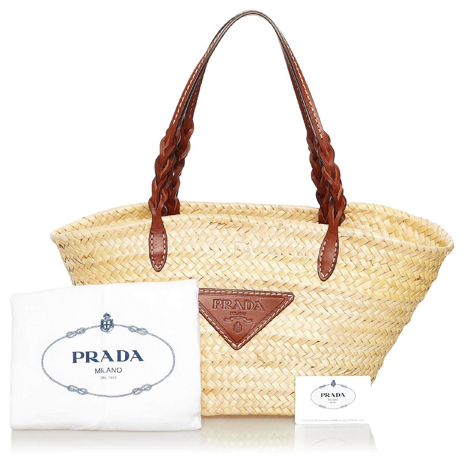 Tote Prada Brown Raffia Woven Braided Basket ref.767368 Joli Closet