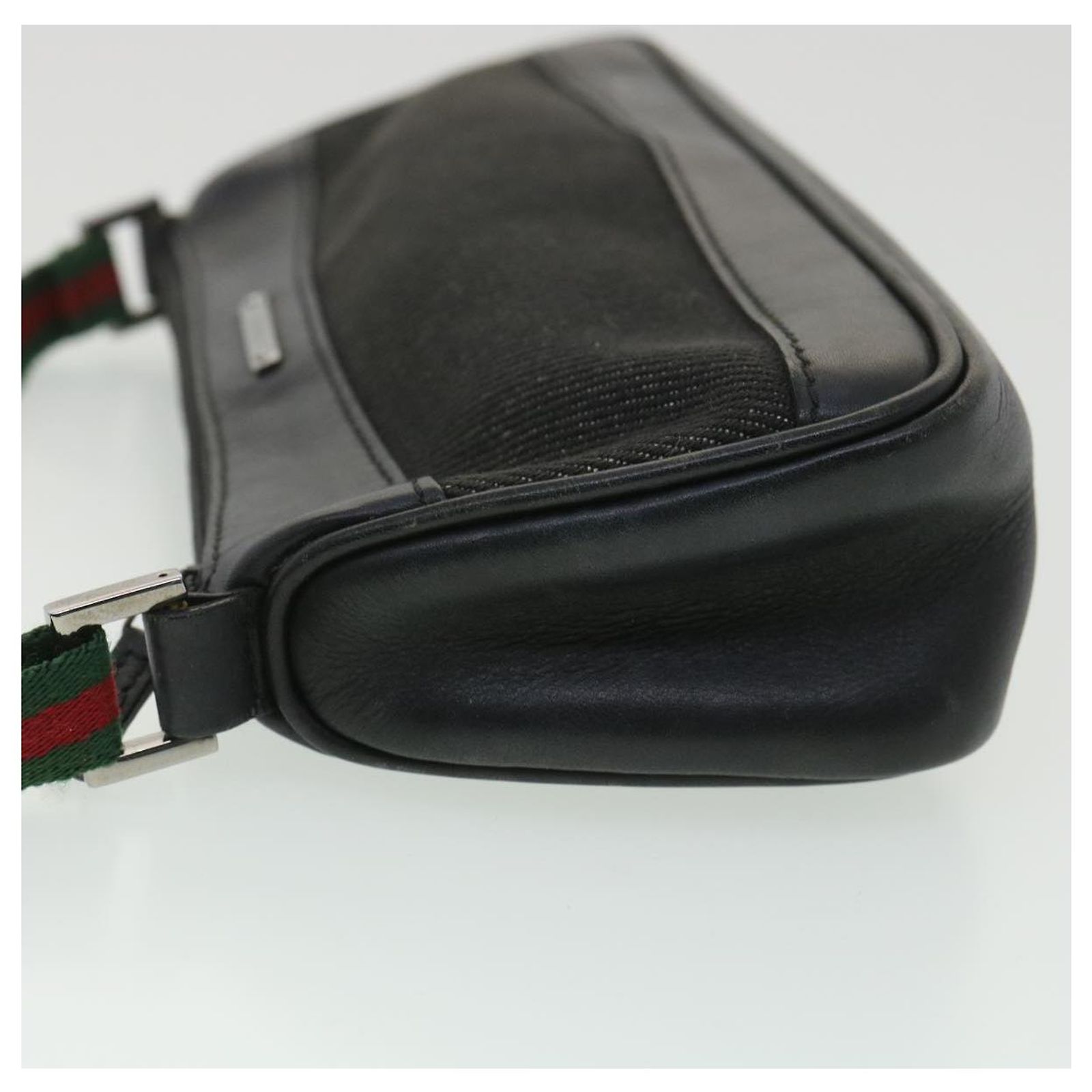 GUCCI Web Sherry Line Accessory Pouch Canvas Black Red 92820 