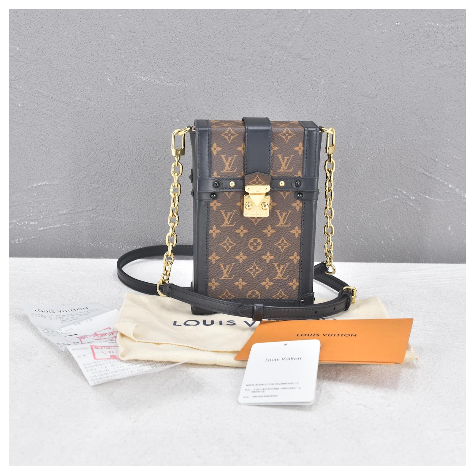 Louis Vuitton Monogram Vertical Trunk Pochette M63913 Brown Cloth